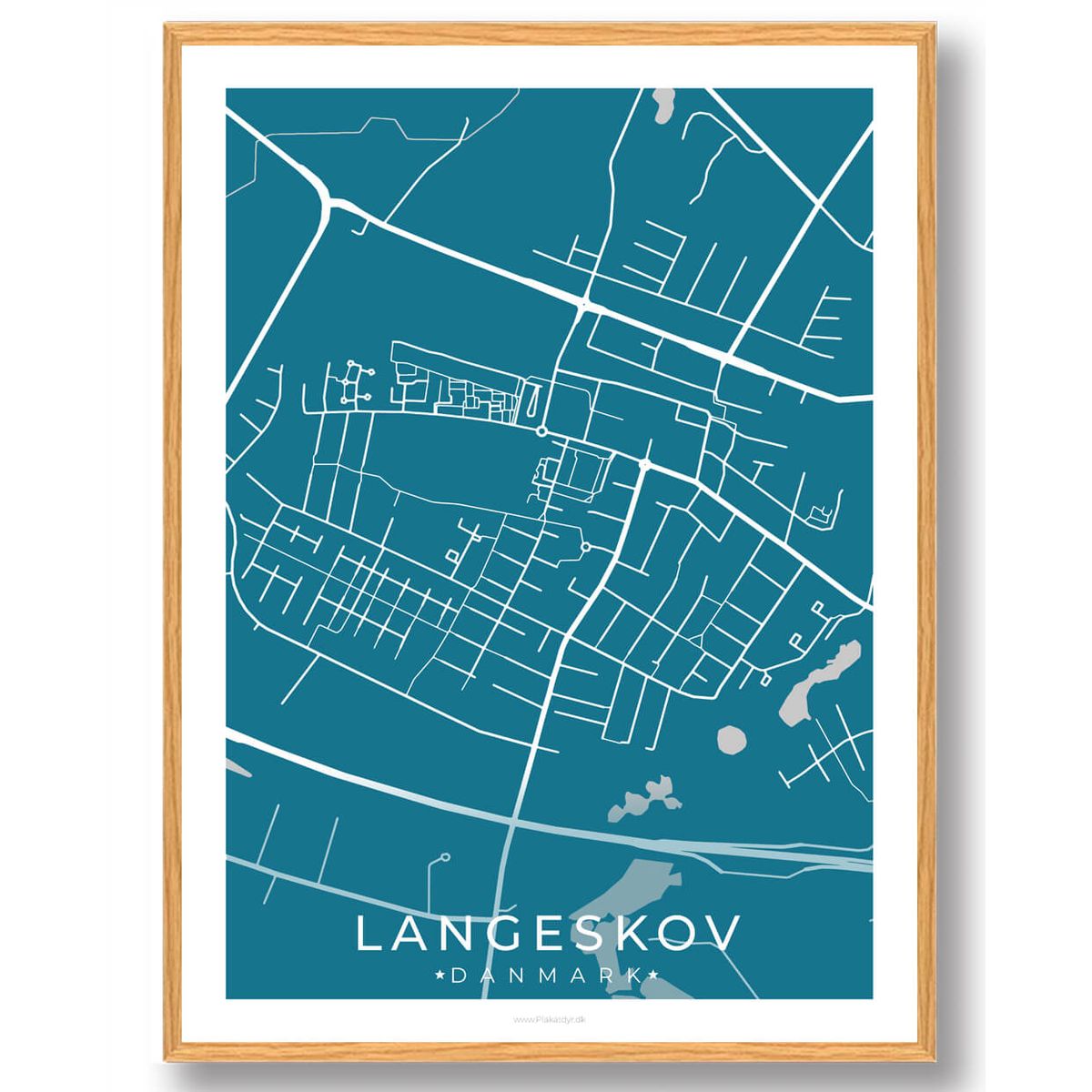 Langeskov by plakat - blå (Størrelse: L - 50x70cm (B2))