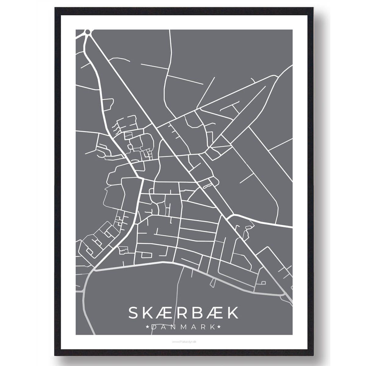 Skærbæk by plakat - grå (Størrelse: L - 50x70cm (B2))