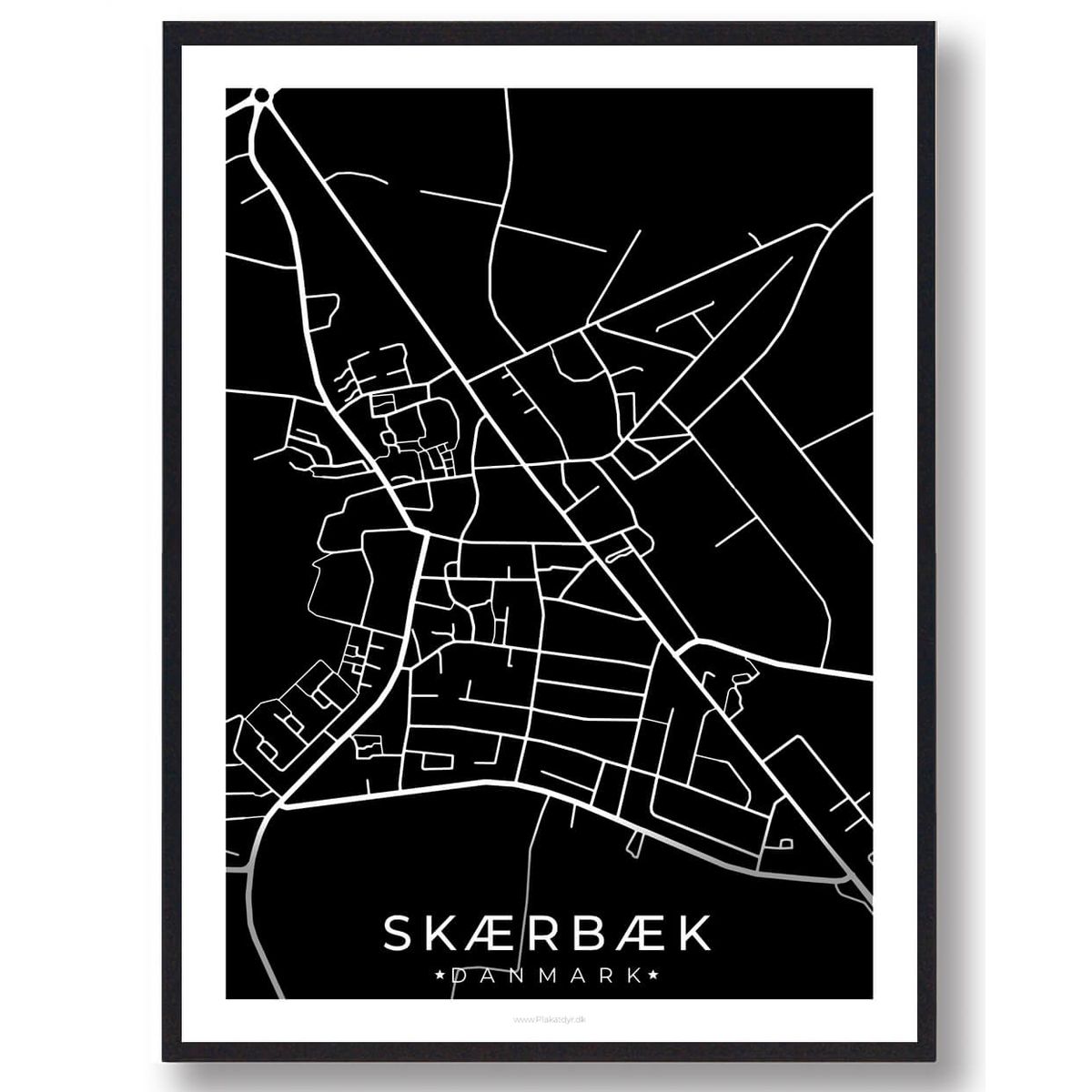 Skærbæk by plakat - sort (Størrelse: L - 50x70cm (B2))