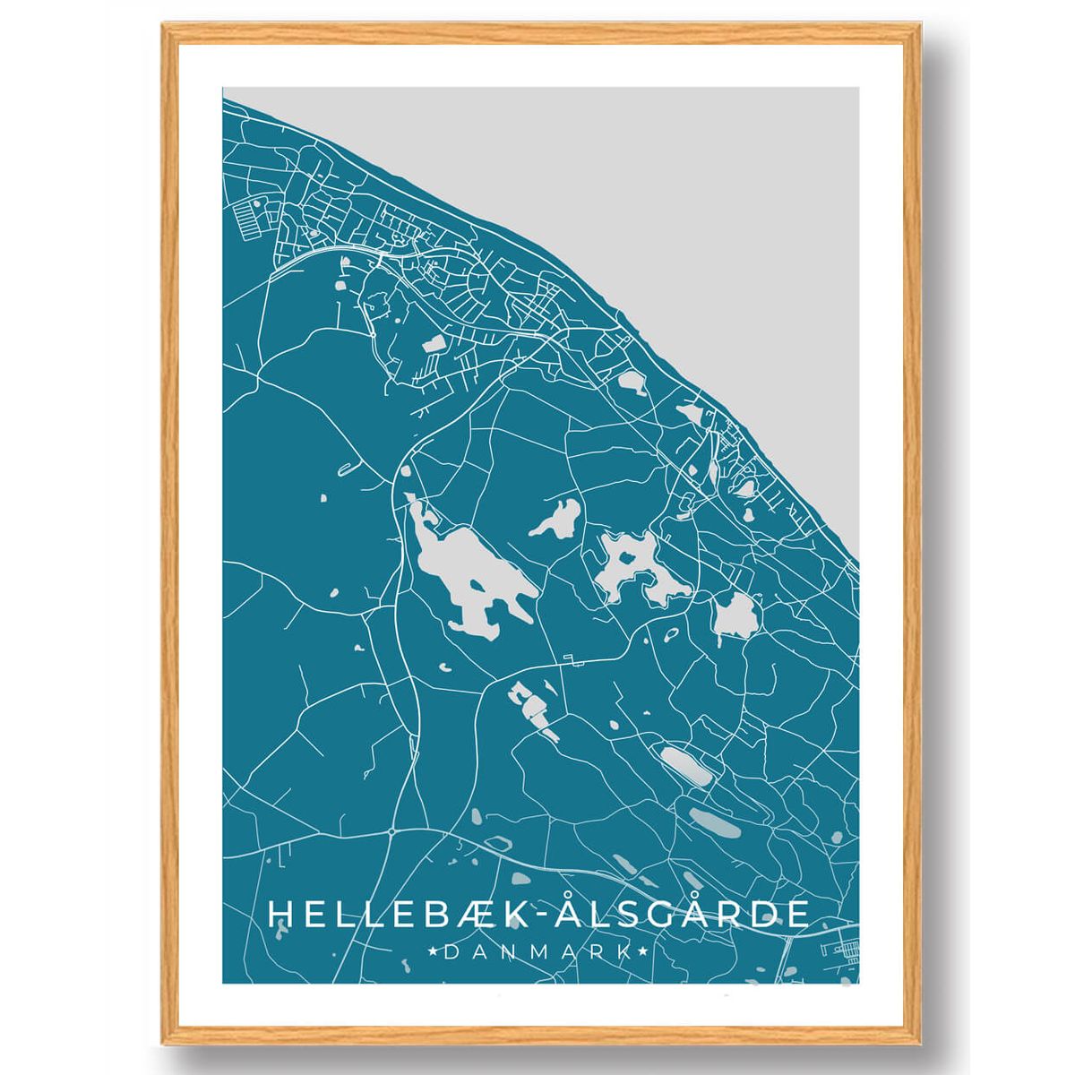 Hellebæk - Ålsgårde by plakat - blå (Størrelse: L - 50x70cm (B2))