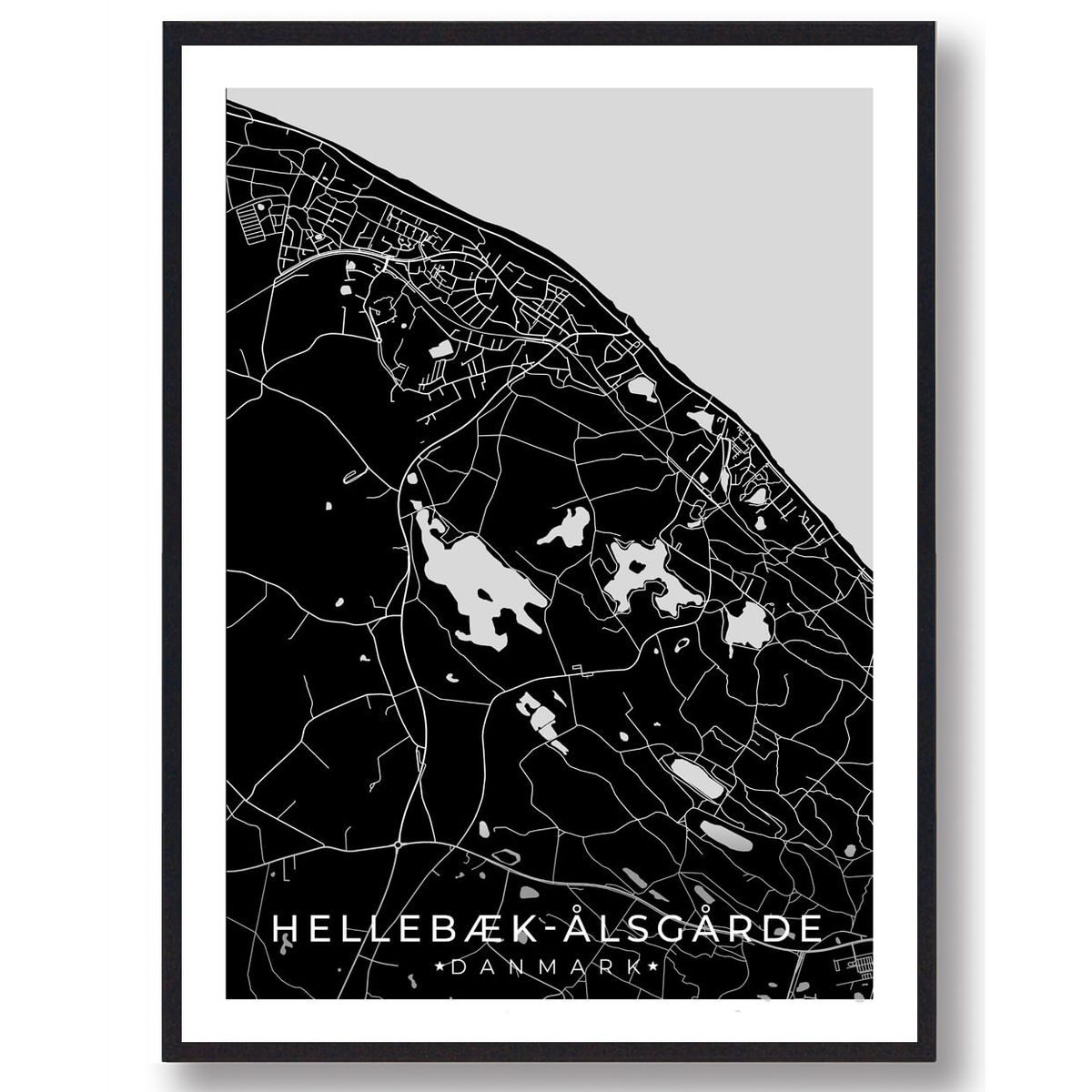 Hellebæk - Ålsgårde by plakat - sort (Størrelse: L - 50x70cm (B2))