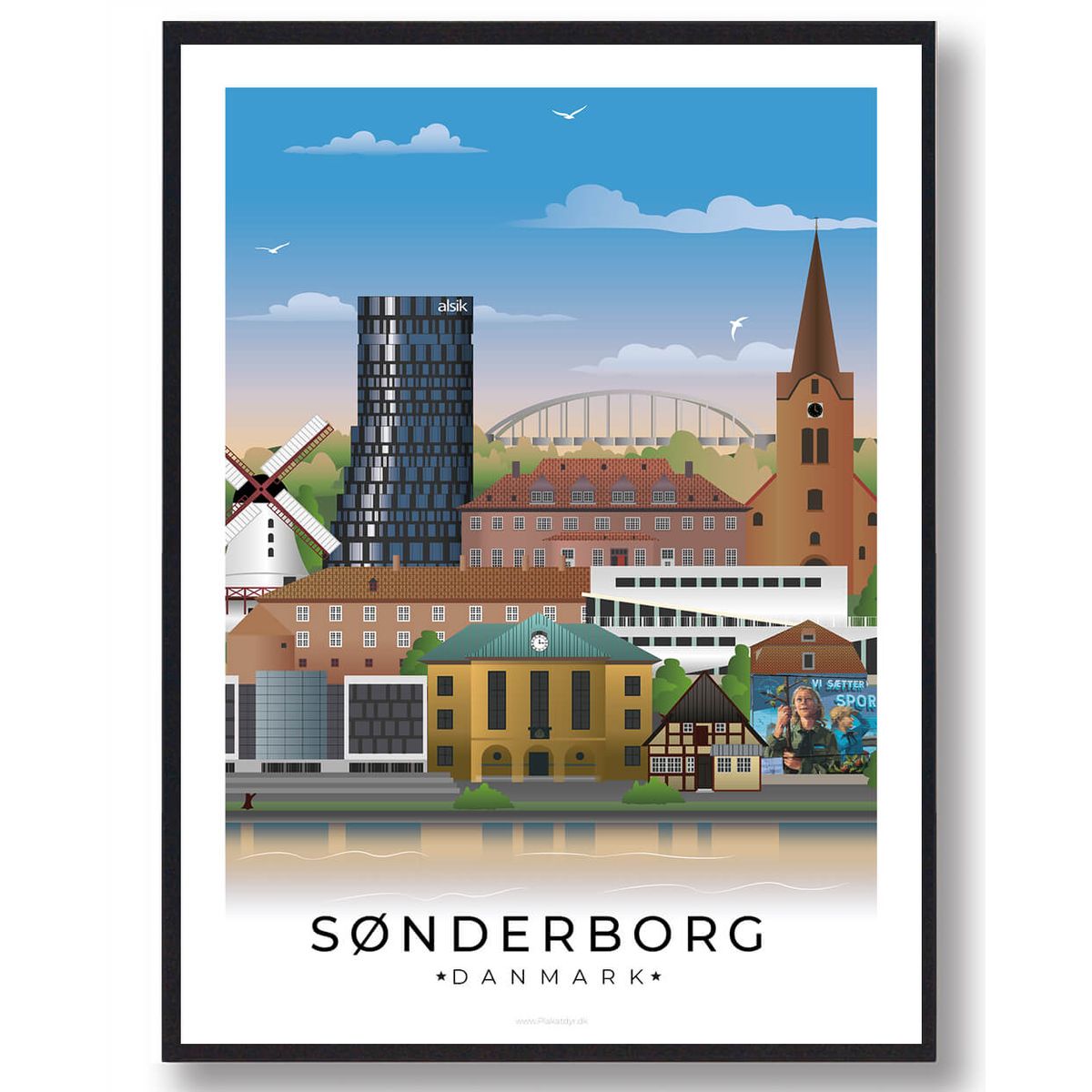 Sønderborg byplakat med hvid kant (RESTPARTI) (Størrelse: XL - 70x100cm)