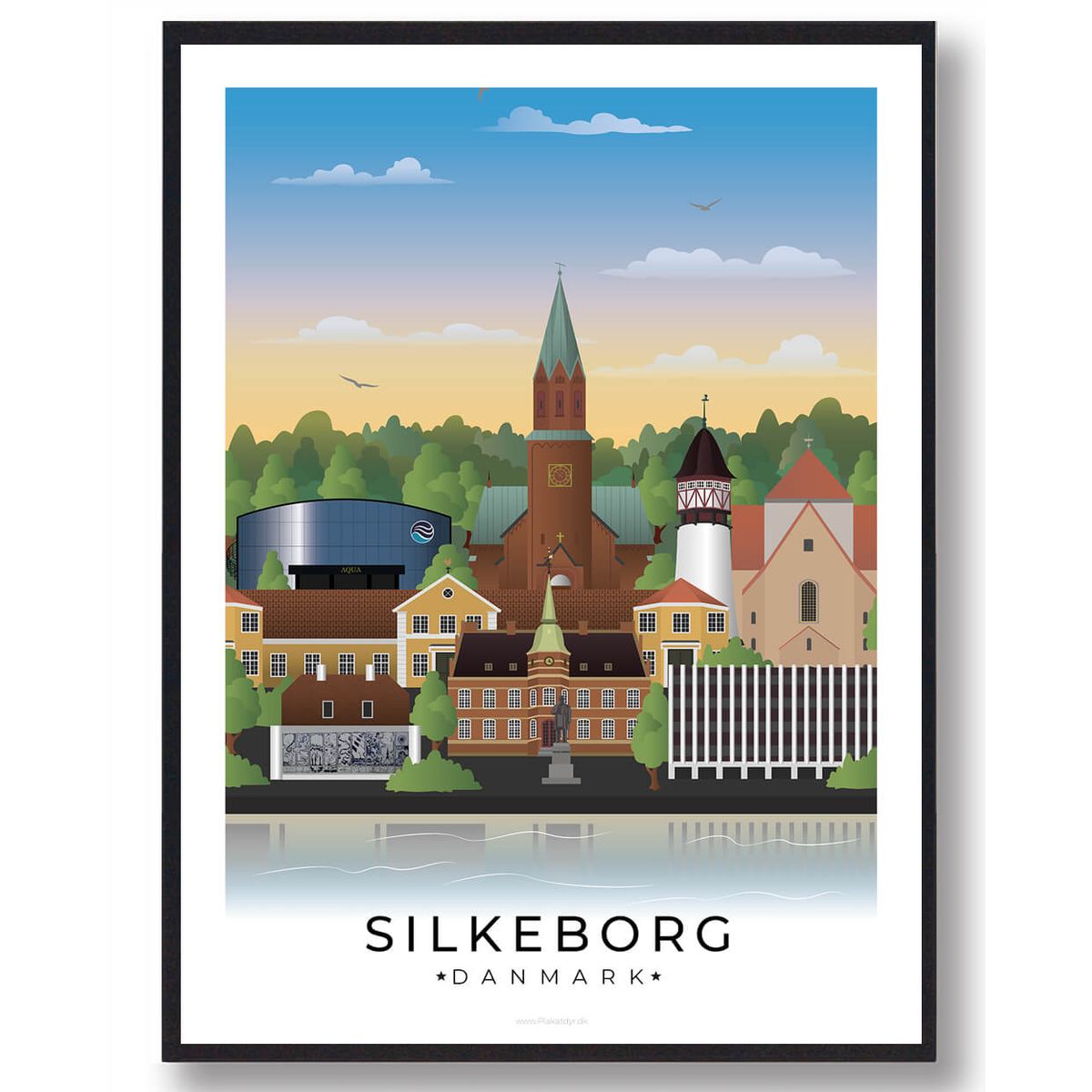 Silkeborg byplakat med hvid kant (RESTPARTI) (Størrelse: M - 30x40cm)