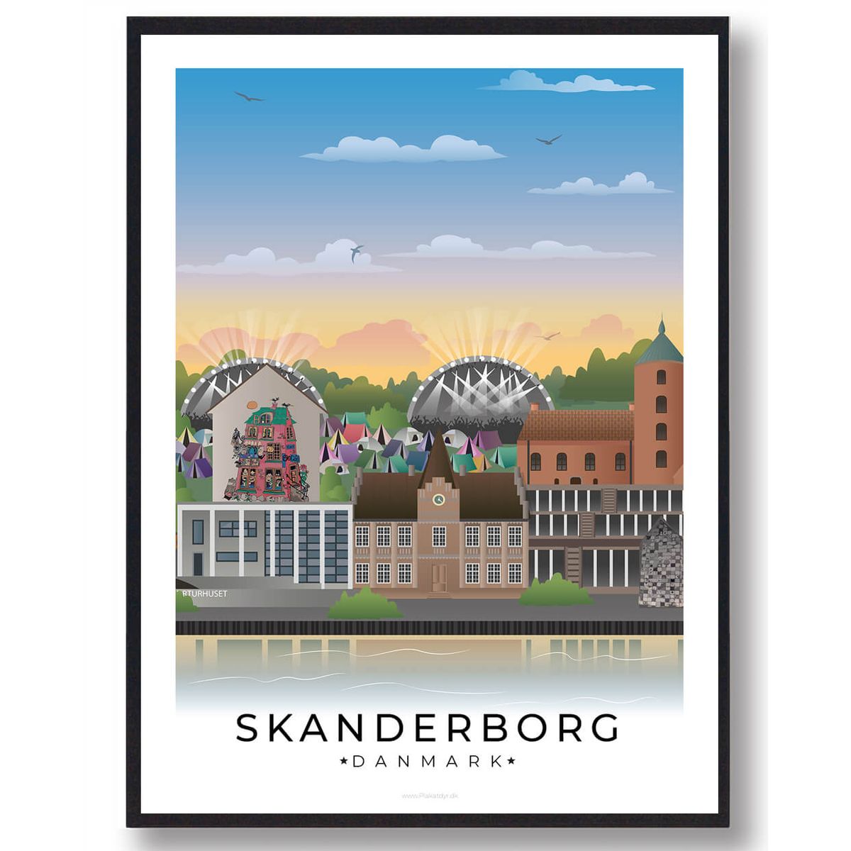 Skanderborg byplakat med hvid kant (RESTPARTI) (Størrelse: M - 30x40cm)