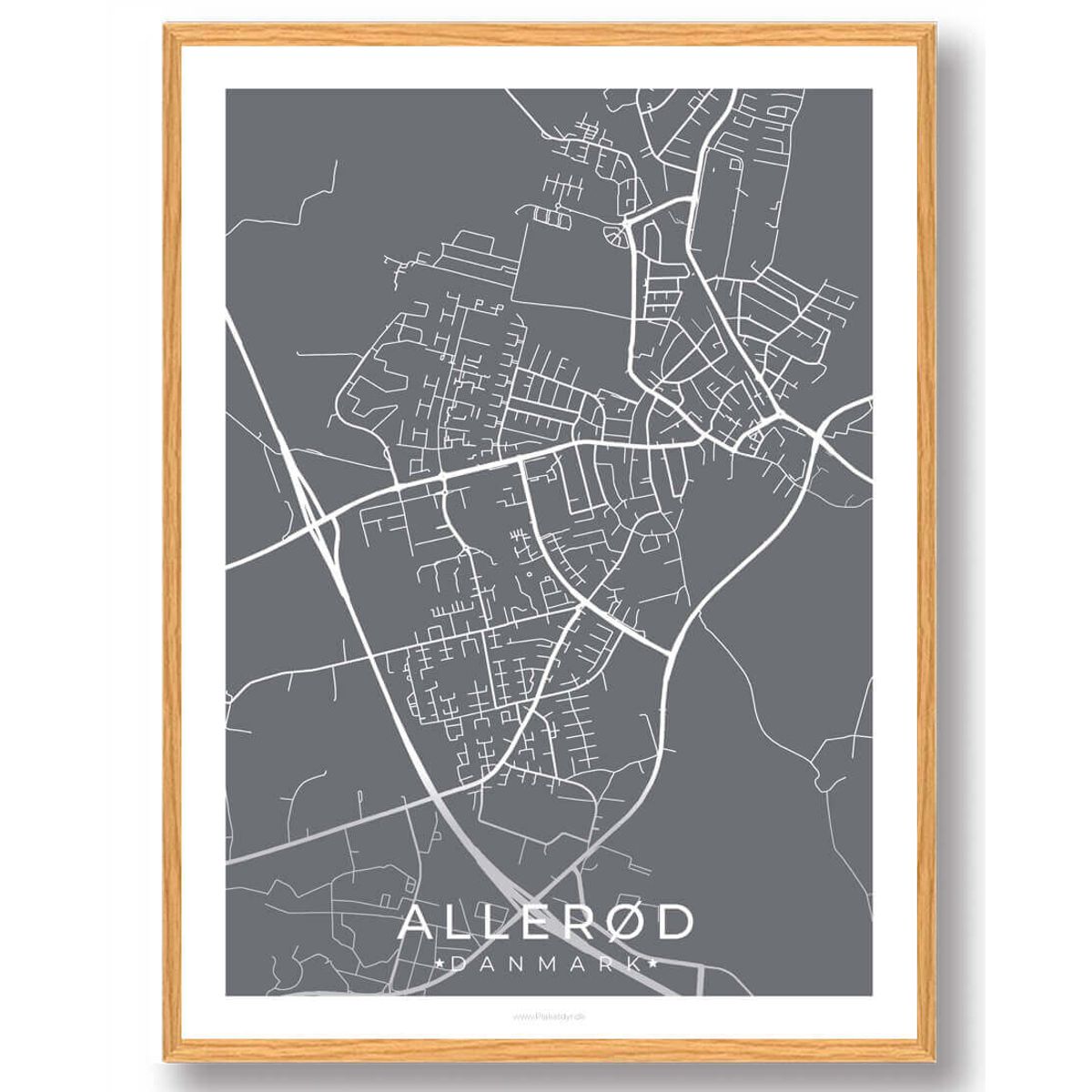 Allerød by plakat - grå (Størrelse: L - 50x70cm (B2))