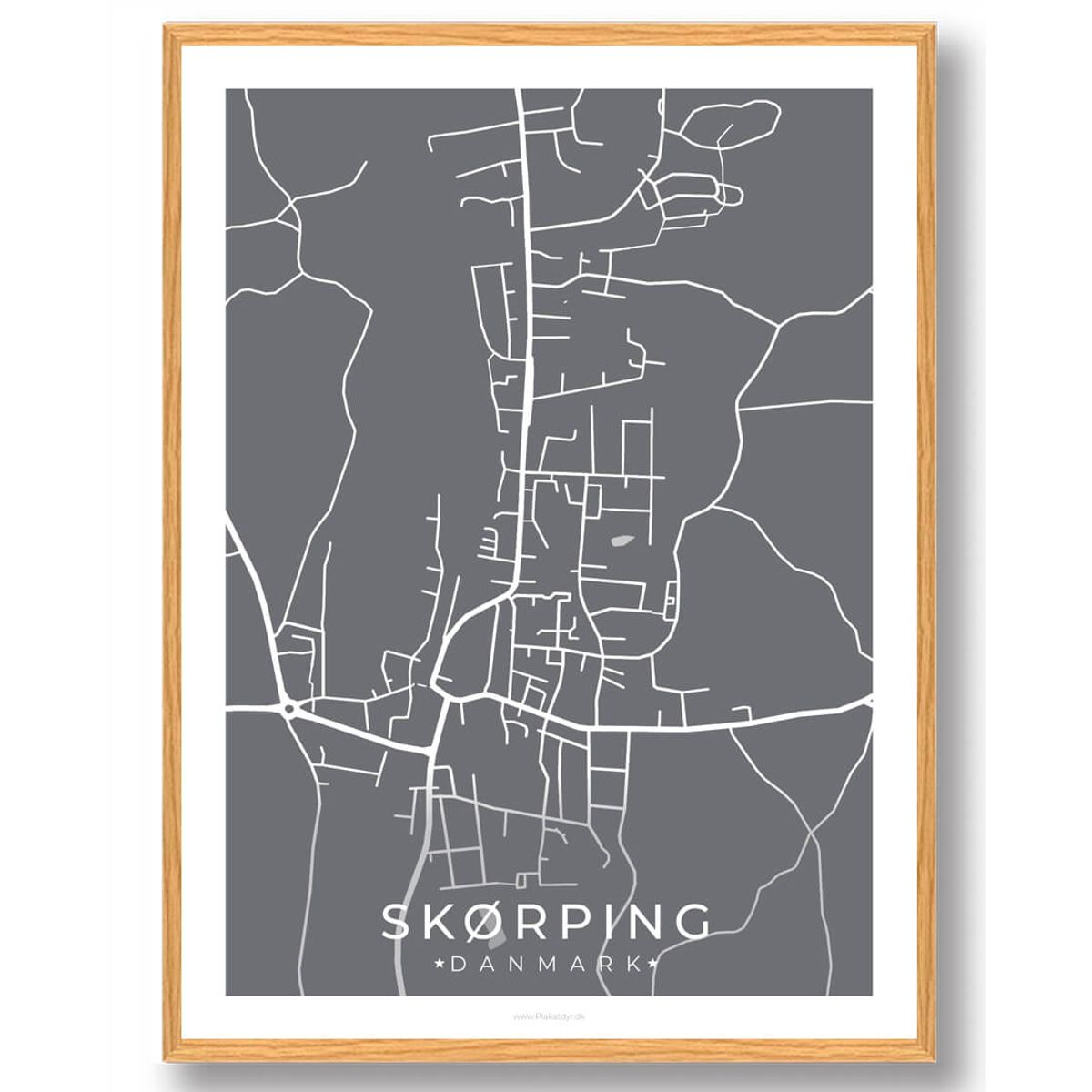 Skørping by plakat - grå (Størrelse: L - 50x70cm (B2))