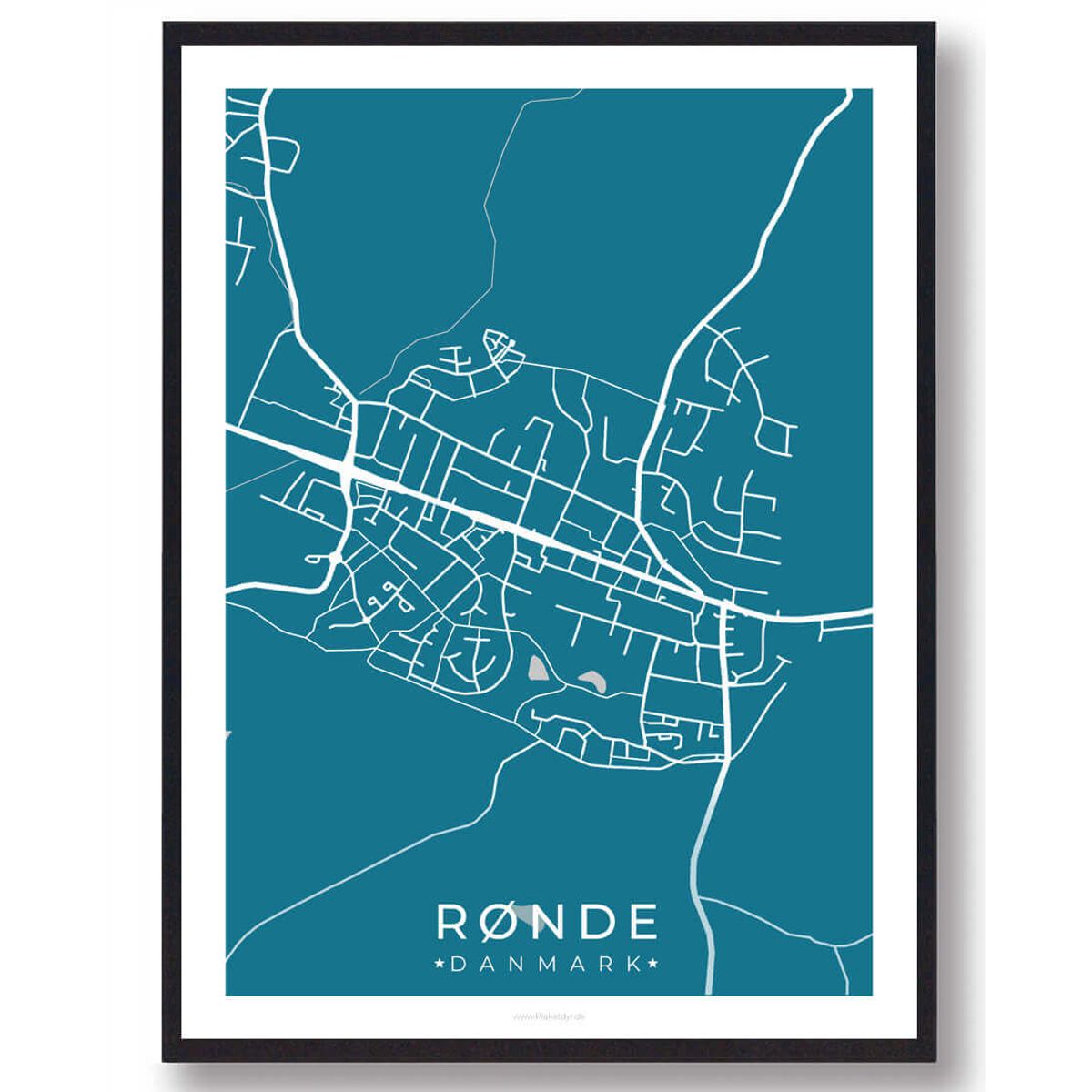 Rønde by plakat - blå (Størrelse: L - 50x70cm (B2))