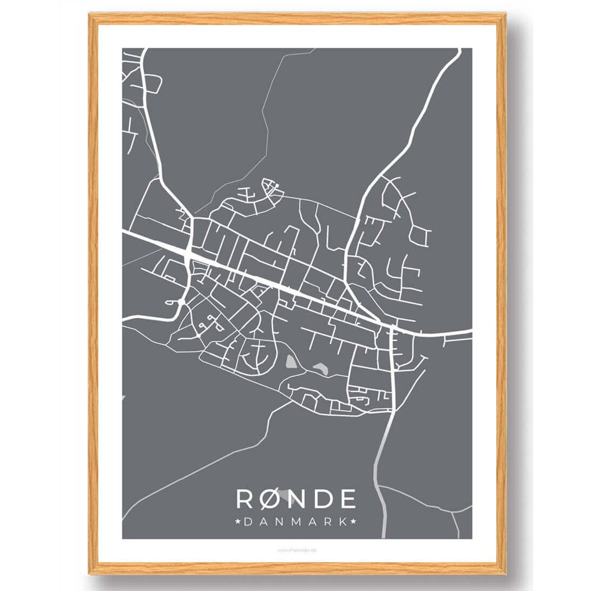 Rønde by plakat - grå (Størrelse: L - 50x70cm (B2))