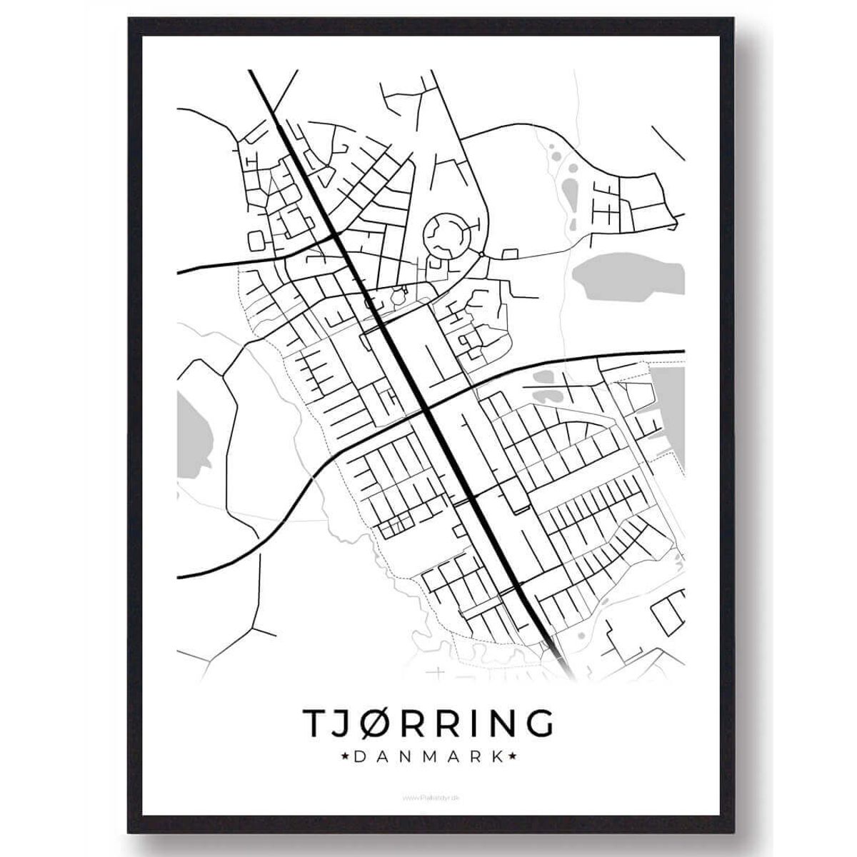 Tjørring by plakat - hvid (Størrelse: L - 50x70cm (B2))