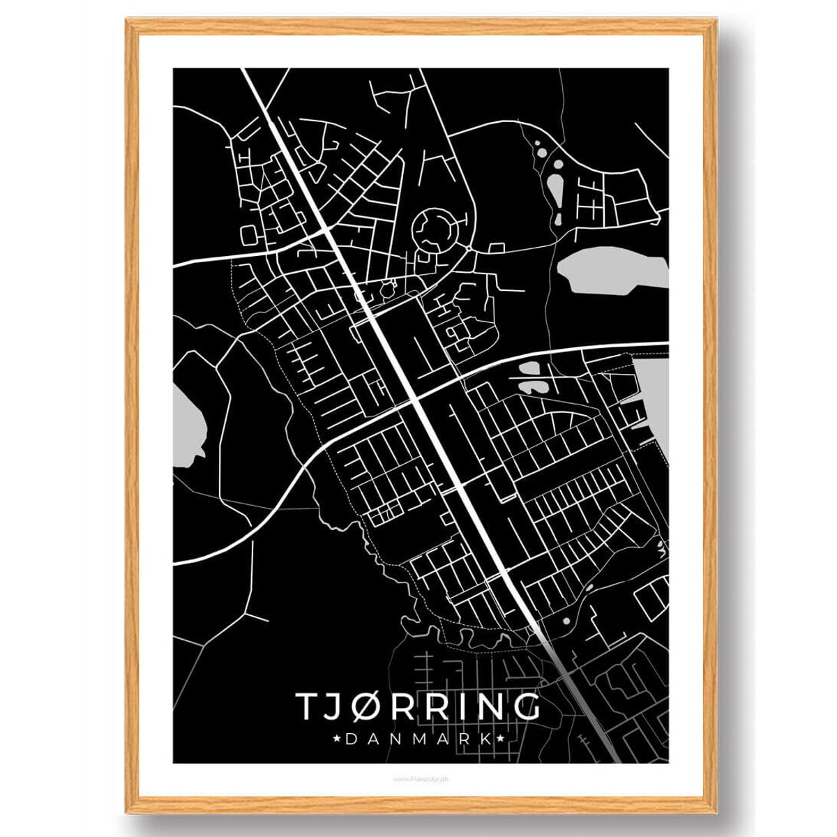 Tjørring by plakat - sort (Størrelse: L - 50x70cm (B2))