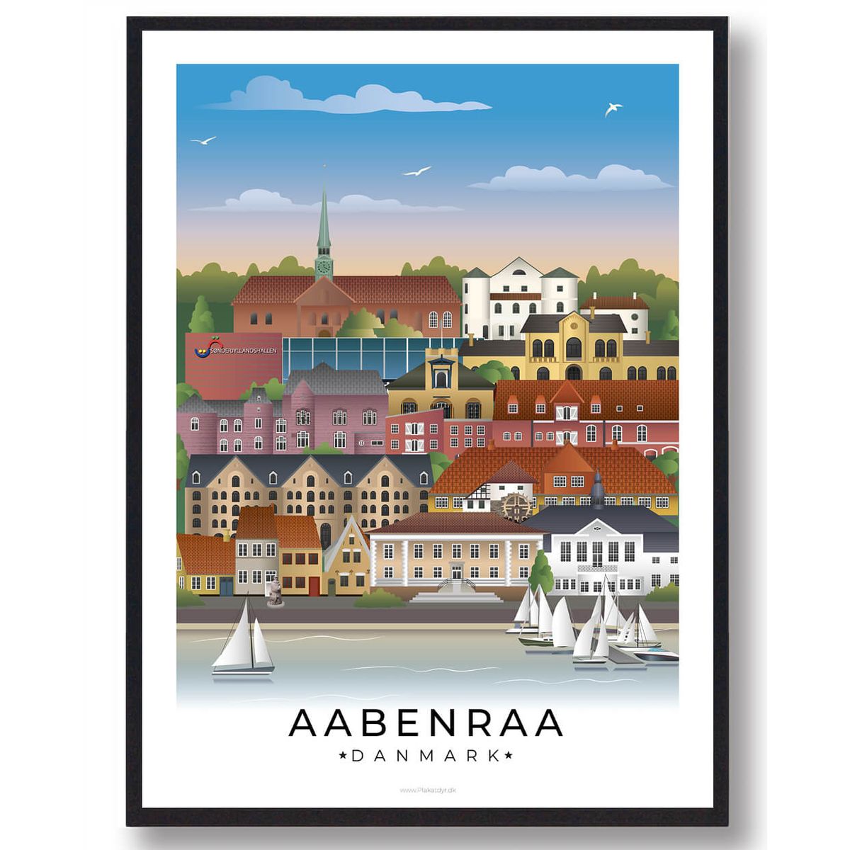 Aabenraa byplakat med hvid kant (RESTPARTI) (Størrelse: L - 50x70cm (B2))