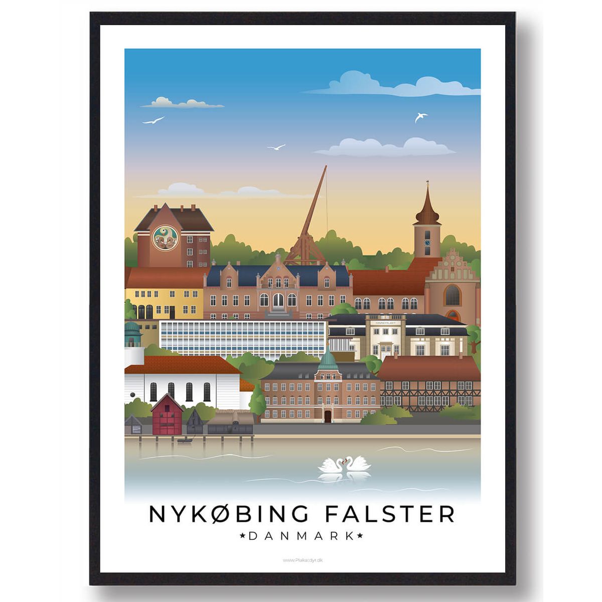 Nykøbing Falster byplakat med hvid kant (RESTPARTI) (Størrelse: L - 50x70cm (B2))