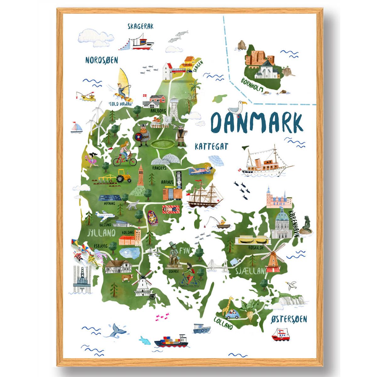 Danmarkskort - håndtegnet plakat (Størrelse: XL - 70x100cm)