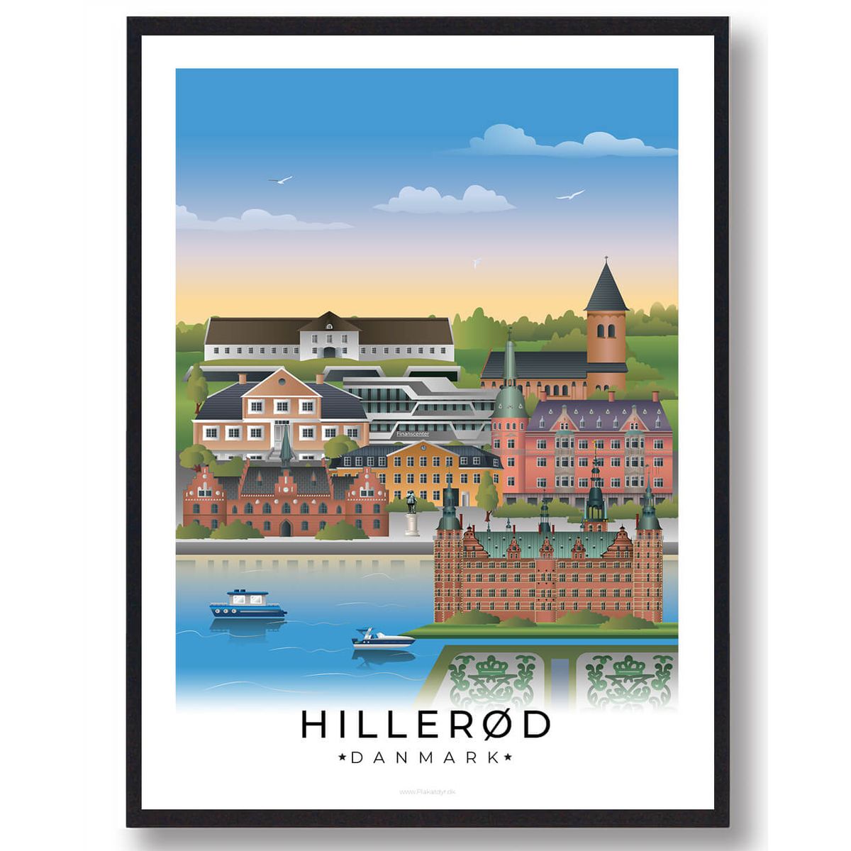 Hillerød byplakat med hvid kant (RESTPARTI) (Størrelse: L - 50x70cm (B2))