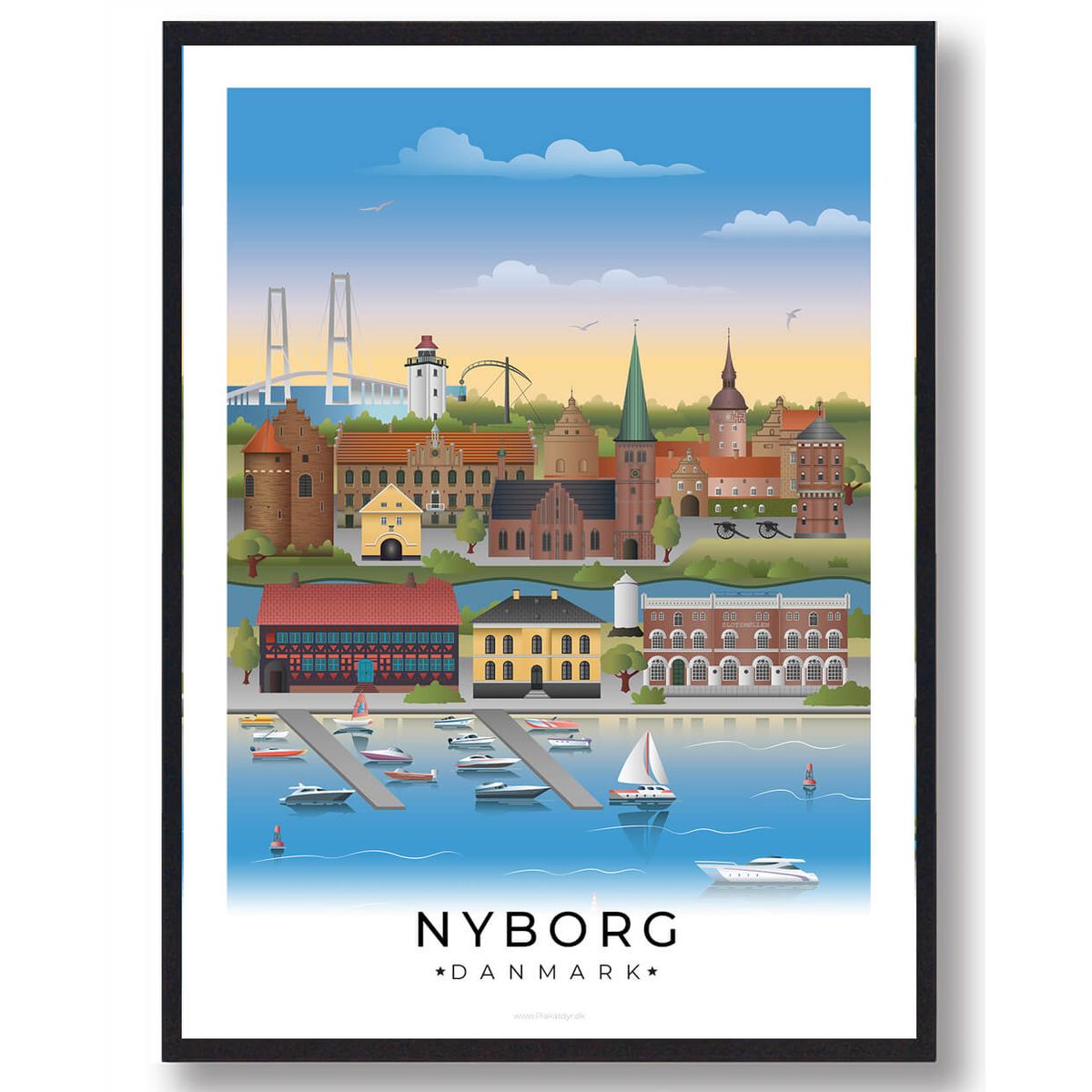 Nyborg byplakat med hvid kant (RESTPARTI) (Størrelse: M - 30x40cm)