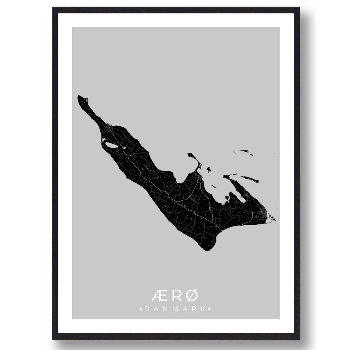 Ærø plakat sort (Størrelse: L - 50x70cm (B2))