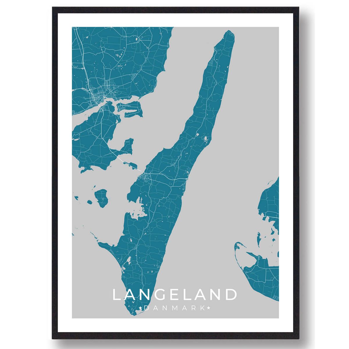 Langeland plakat - blå (Størrelse: L - 50x70cm (B2))