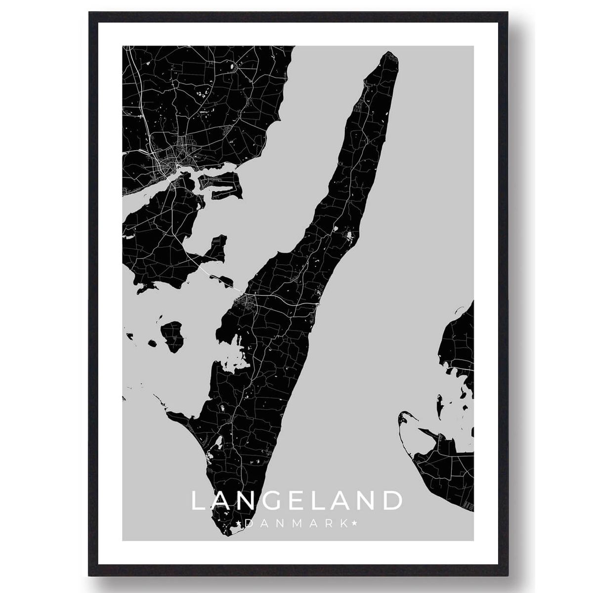 Langeland plakat - sort (Størrelse: L - 50x70cm (B2))