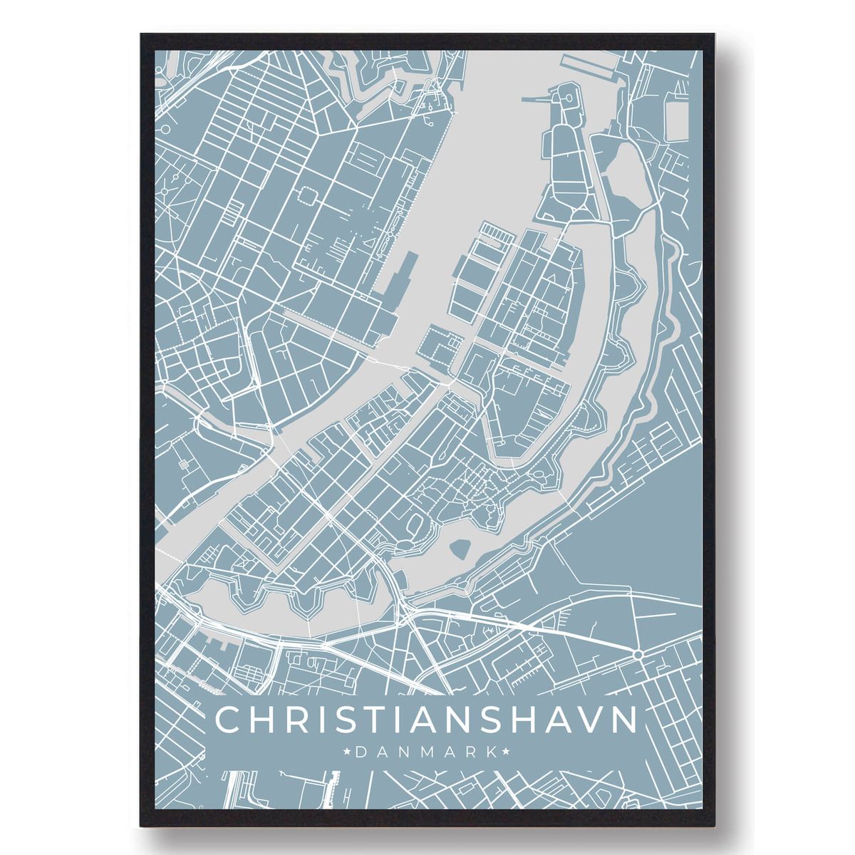 Christianshavn byplakat - lyseblå (Størrelse: L - 50x70cm (B2))