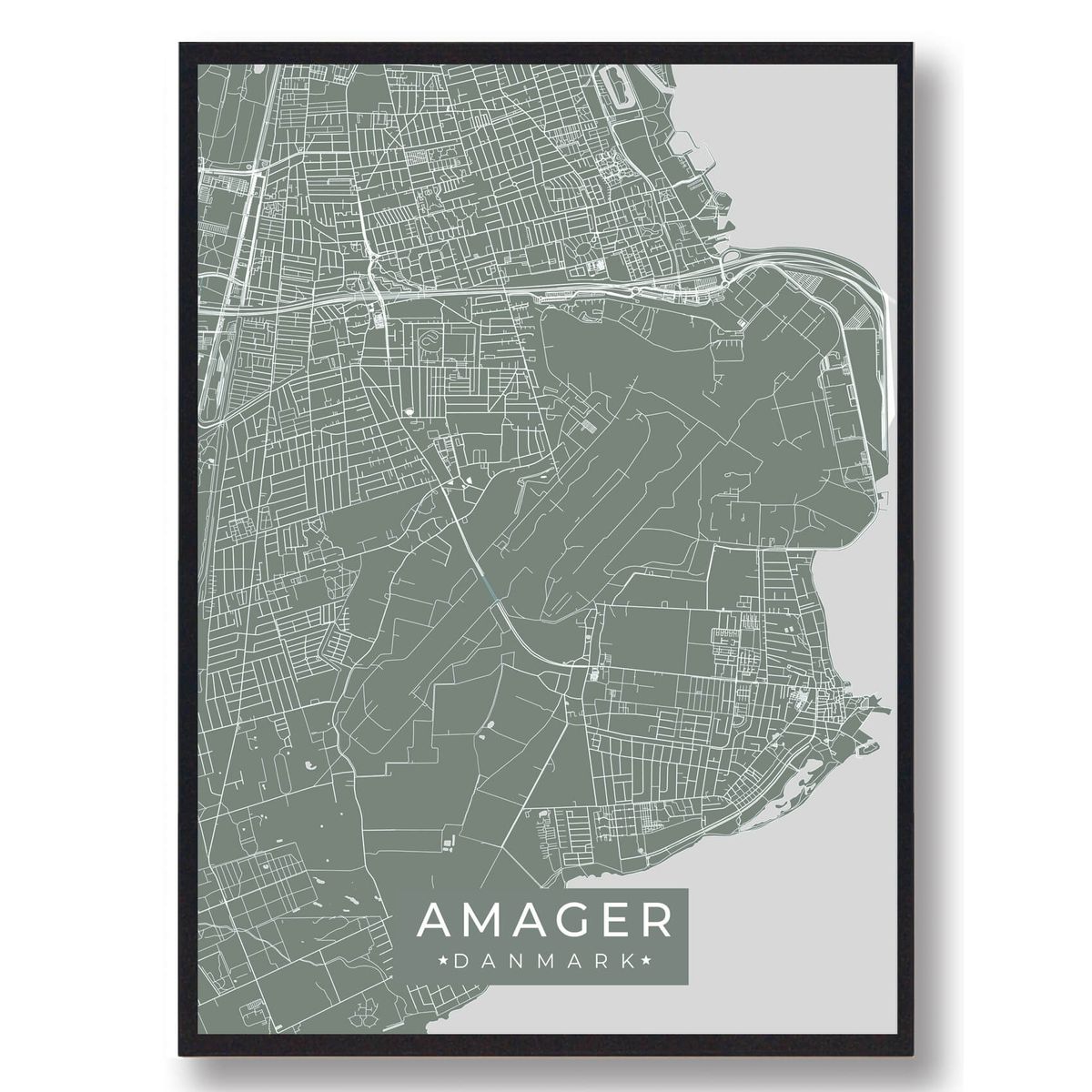 Amager byplakat - grøn (Størrelse: L - 50x70cm (B2))