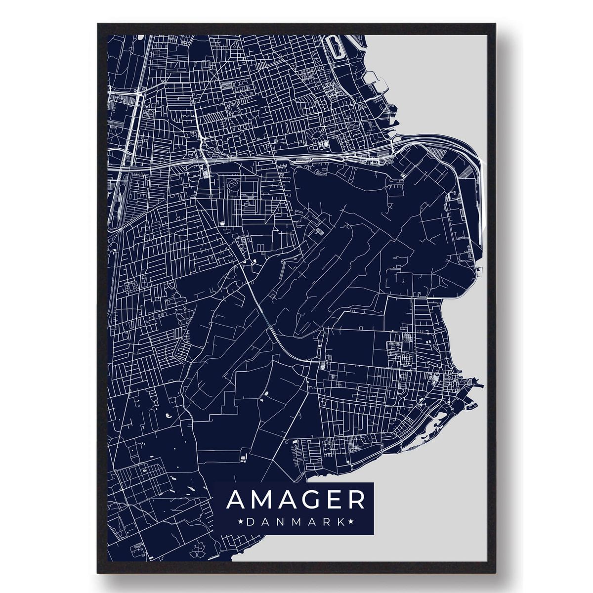 Amager byplakat - mørkeblå (Størrelse: L - 50x70cm (B2))