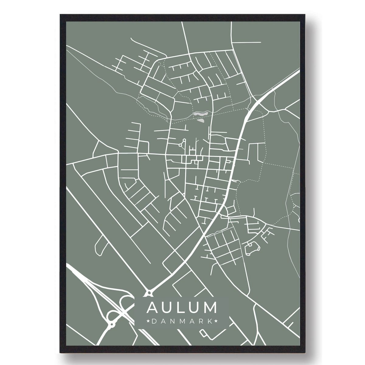 Aulum byplakat - grøn (Størrelse: L - 50x70cm (B2))