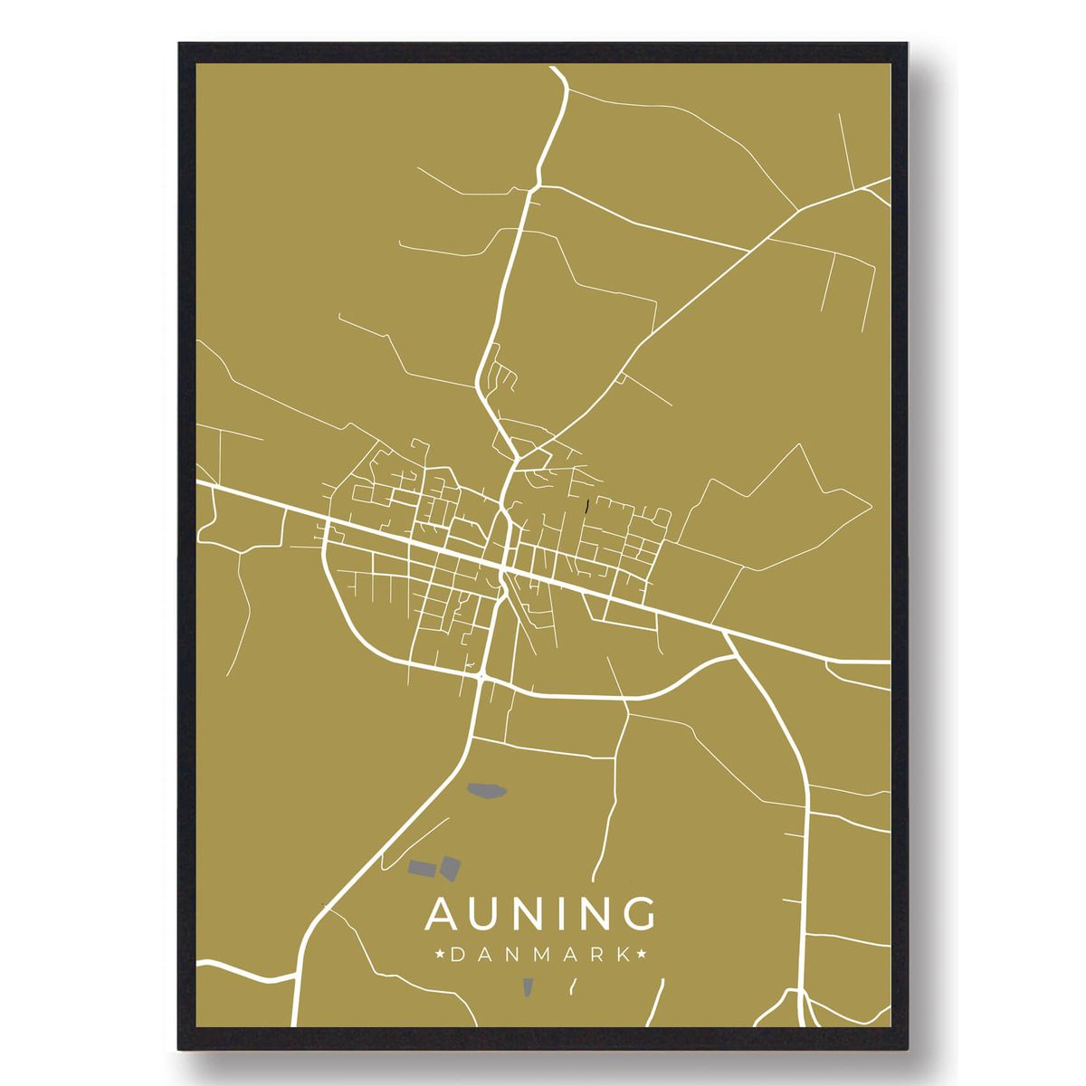 Auning byplakat - gul (Størrelse: L - 50x70cm (B2))