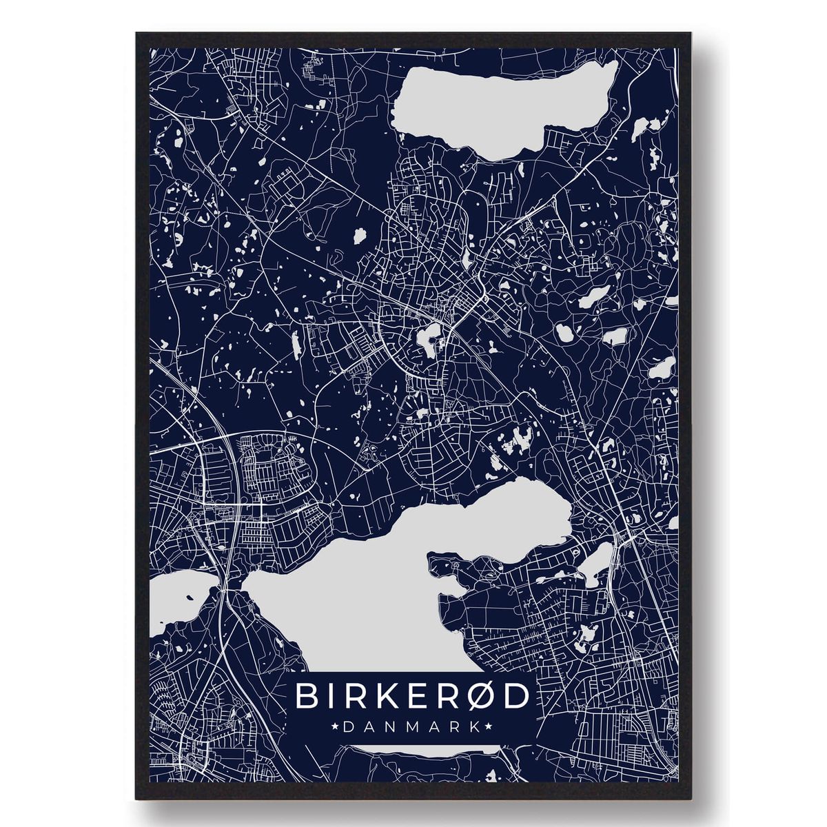 Birkerød plakat - mørkeblå (Størrelse: L - 50x70cm (B2))