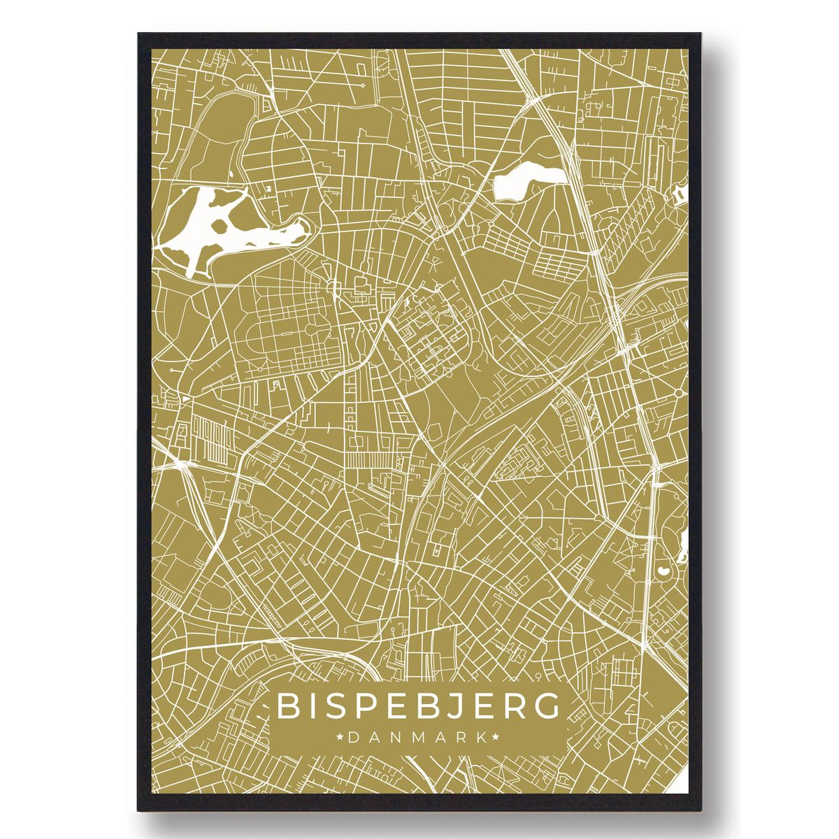 Bispebjerg byplakat - gul (Størrelse: L - 50x70cm (B2))