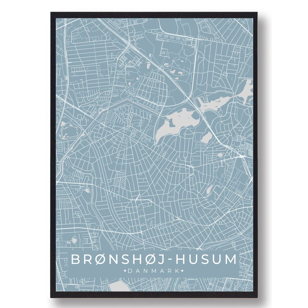 Brønshøj-Husum byplakat - lyseblå (Størrelse: L - 50x70cm (B2))