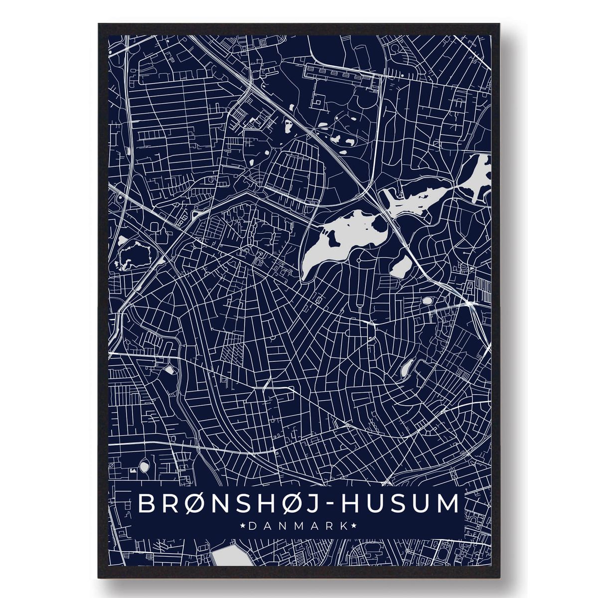 Brønshøj-Husum byplakat - mørkeblå (Størrelse: L - 50x70cm (B2))