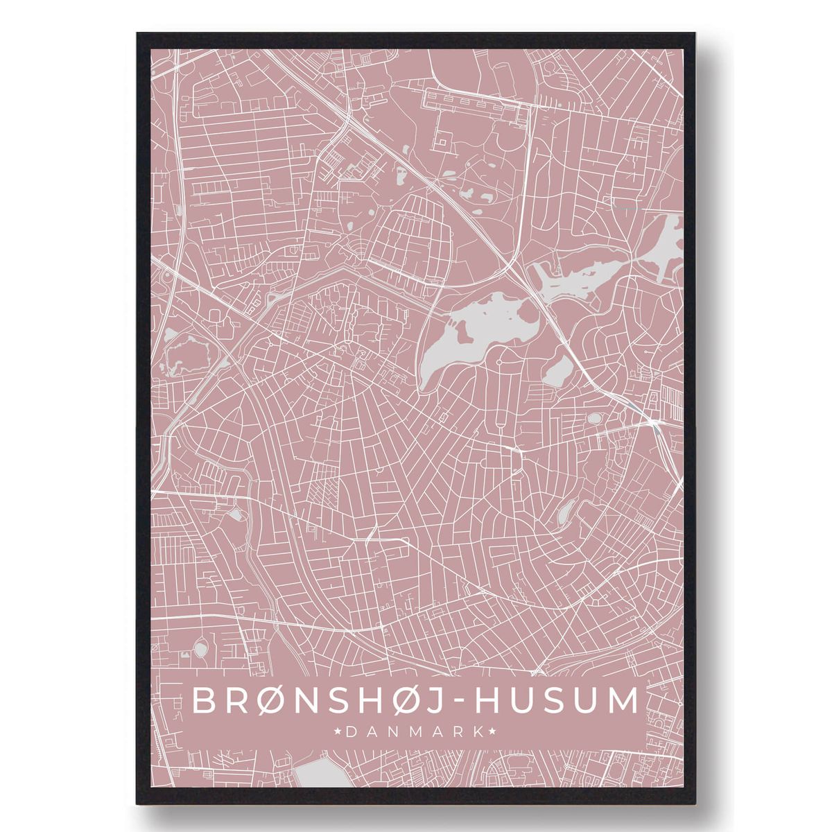 Brønshøj-Husum byplakat - rosa (Størrelse: L - 50x70cm (B2))