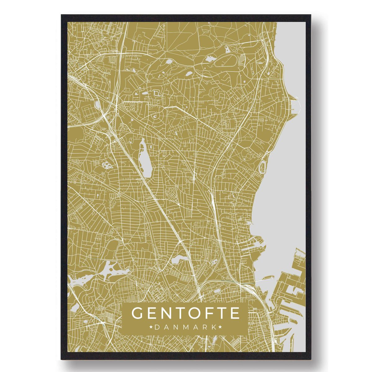 Gentofte plakat - gul (Størrelse: L - 50x70cm (B2))