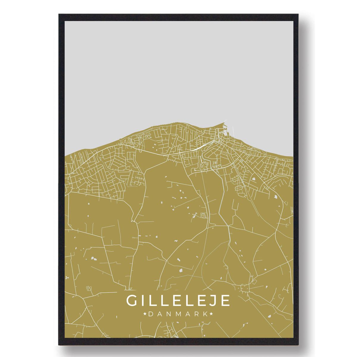 Gilleleje plakat - gul (Størrelse: L - 50x70cm (B2))