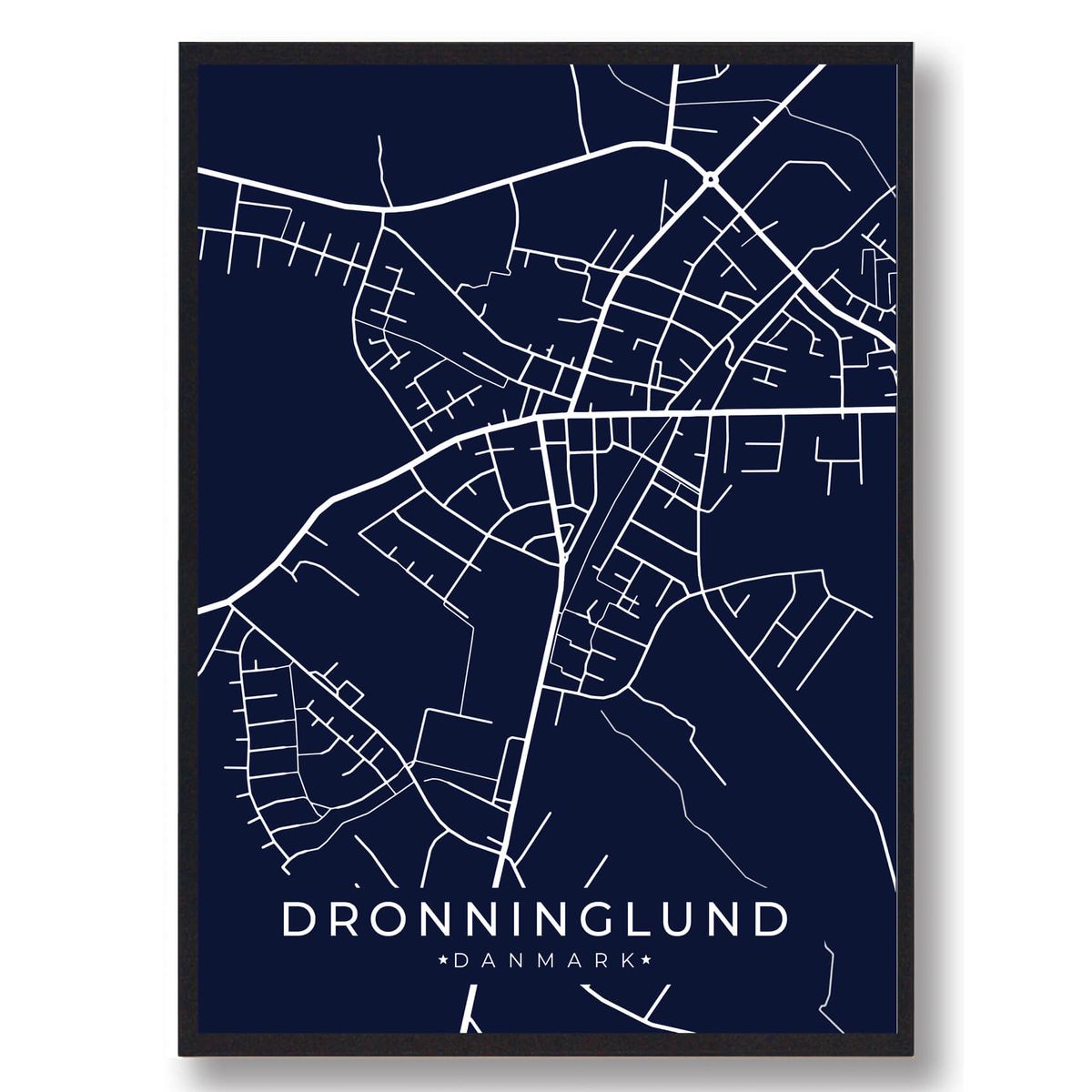 Dronninglund byplakat - mørkeblå (Størrelse: L - 50x70cm (B2))