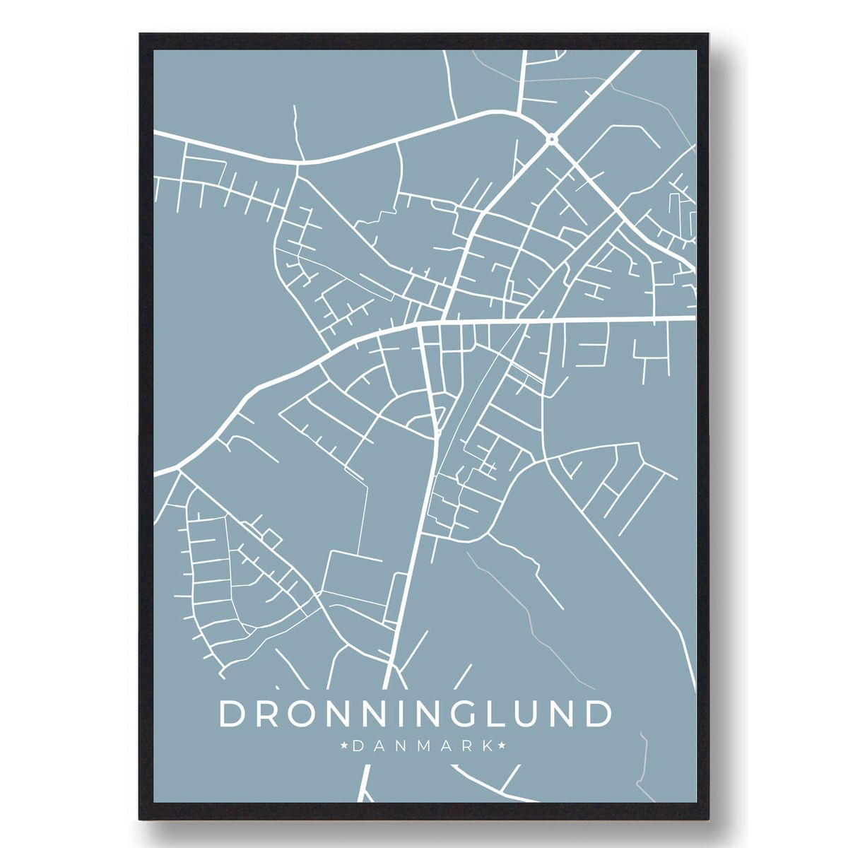 Dronninglund byplakat - lyseblå (Størrelse: L - 50x70cm (B2))