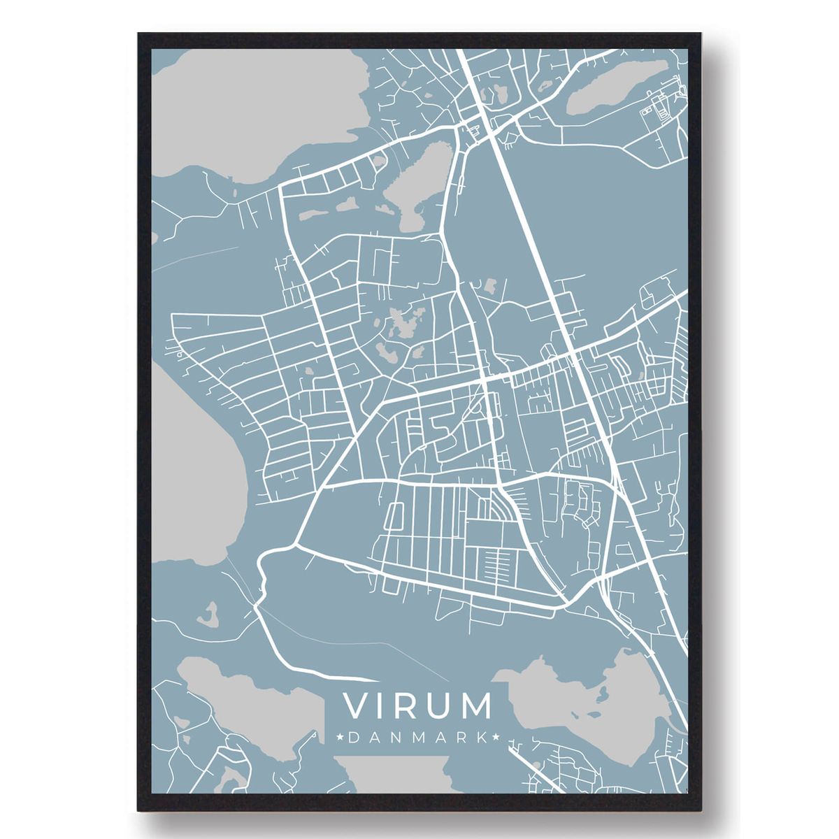 Virum byplakat - lyseblå (Størrelse: L - 50x70cm (B2))