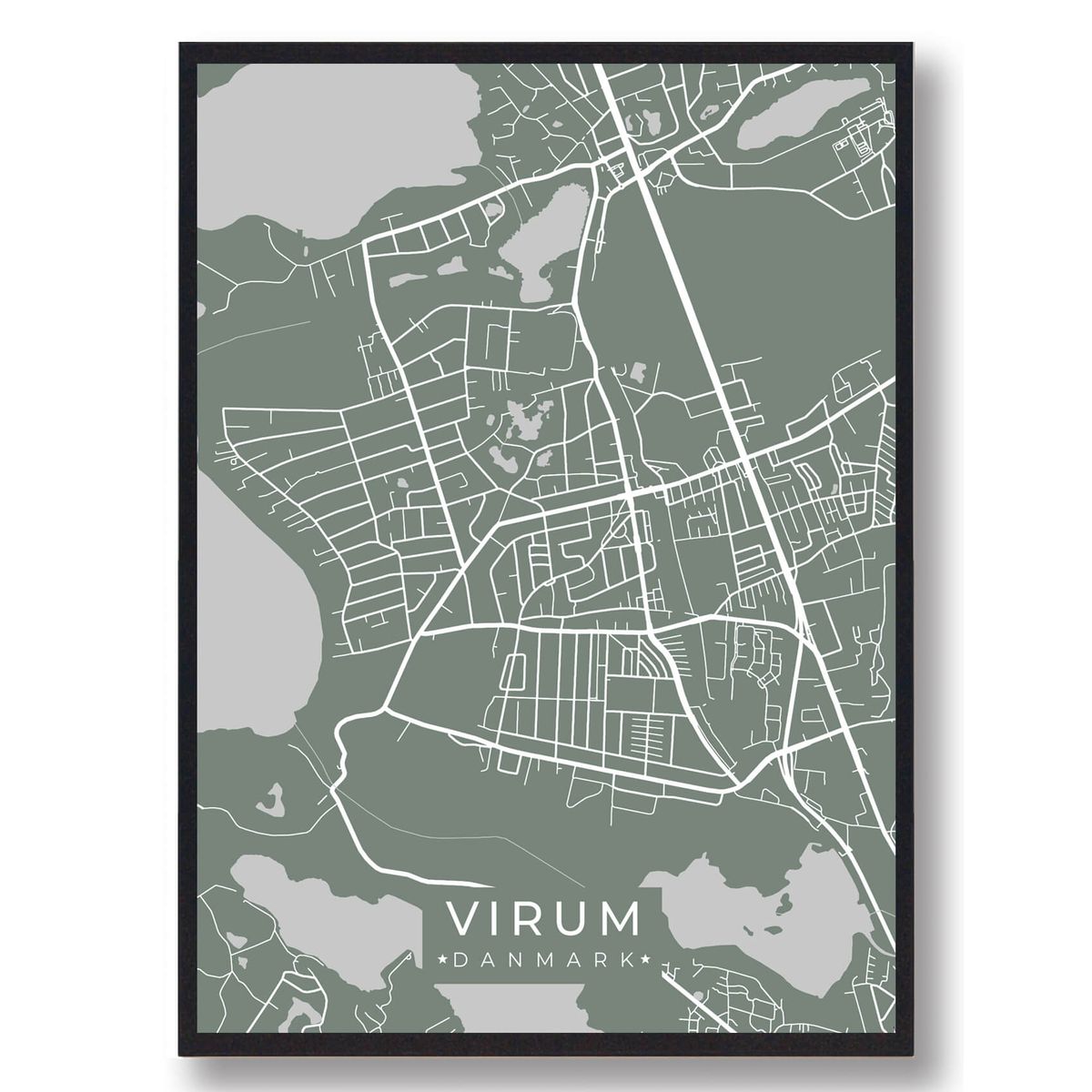 Virum byplakat - grøn (Størrelse: L - 50x70cm (B2))