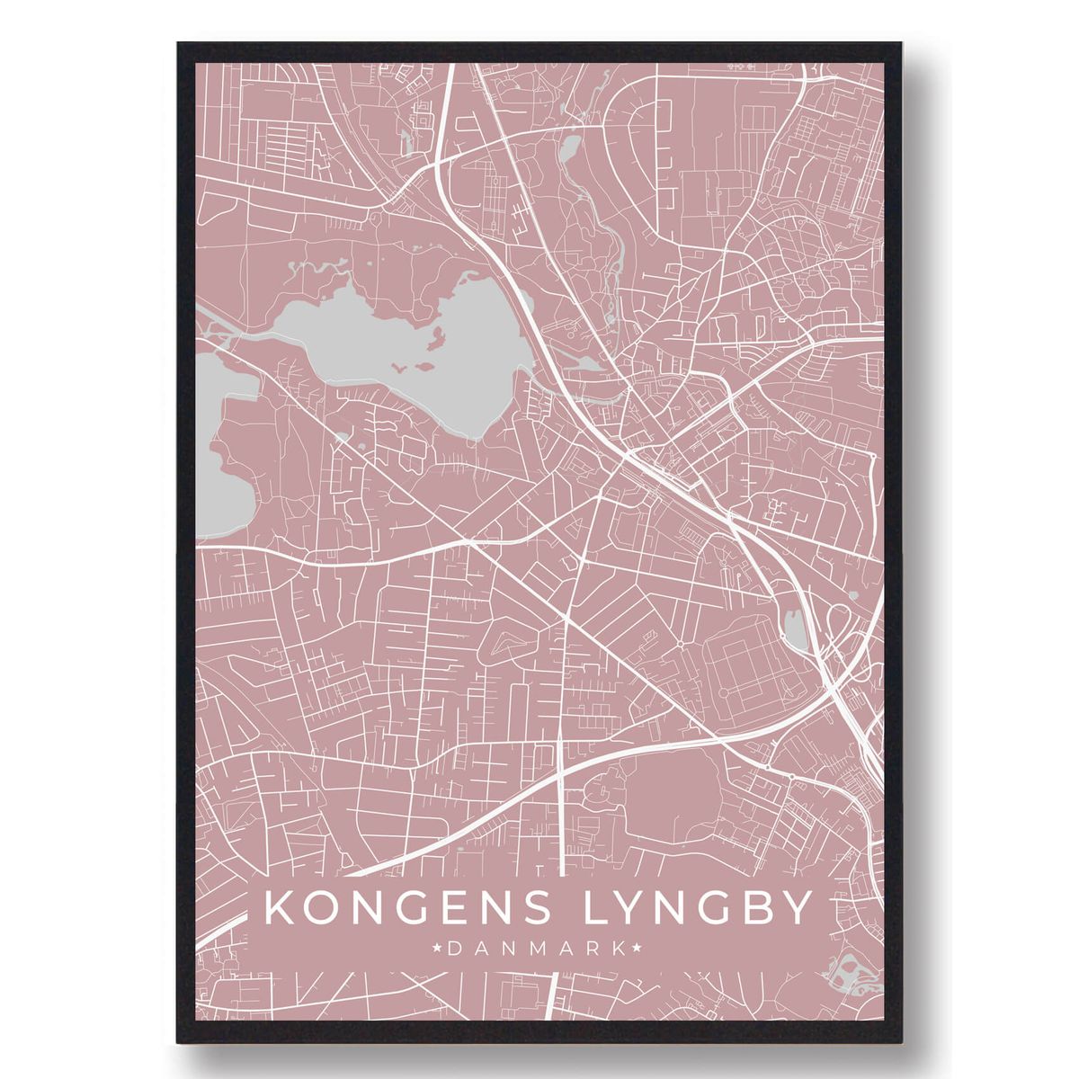 Kongens Lyngby byplakat - lyserød (Størrelse: L - 50x70cm (B2))