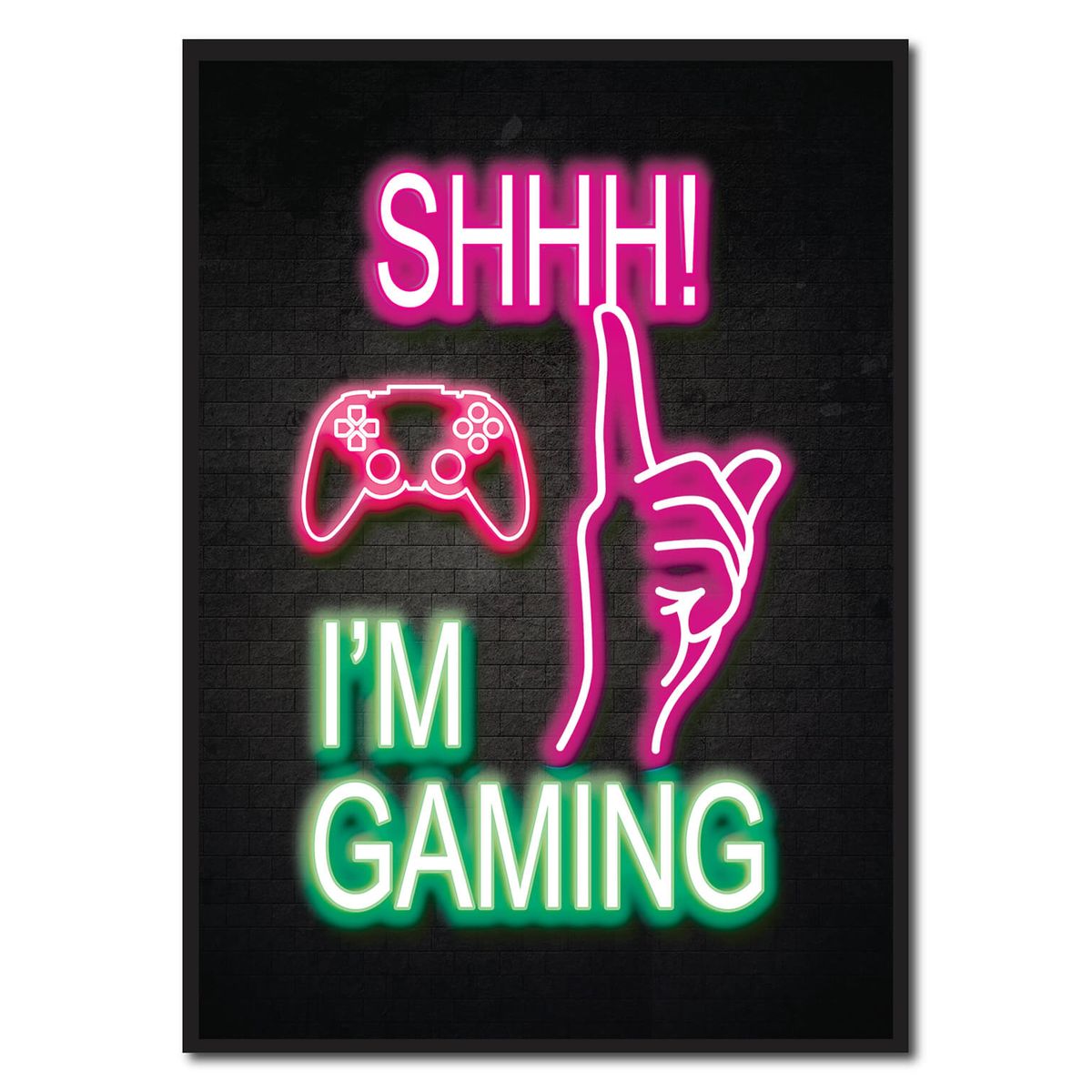 Shhh i'm gaming - neon gamerplakater (Størrelse: S - 21x29,7cm (A4))