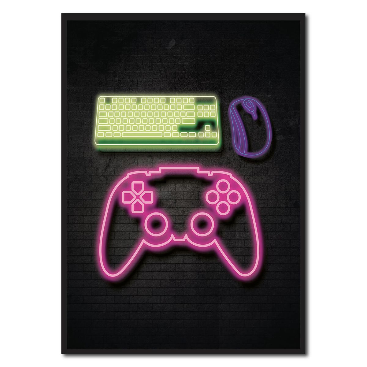 Controller and keyboard - neon gamerplakater (Størrelse: L - 50x70cm (B2))