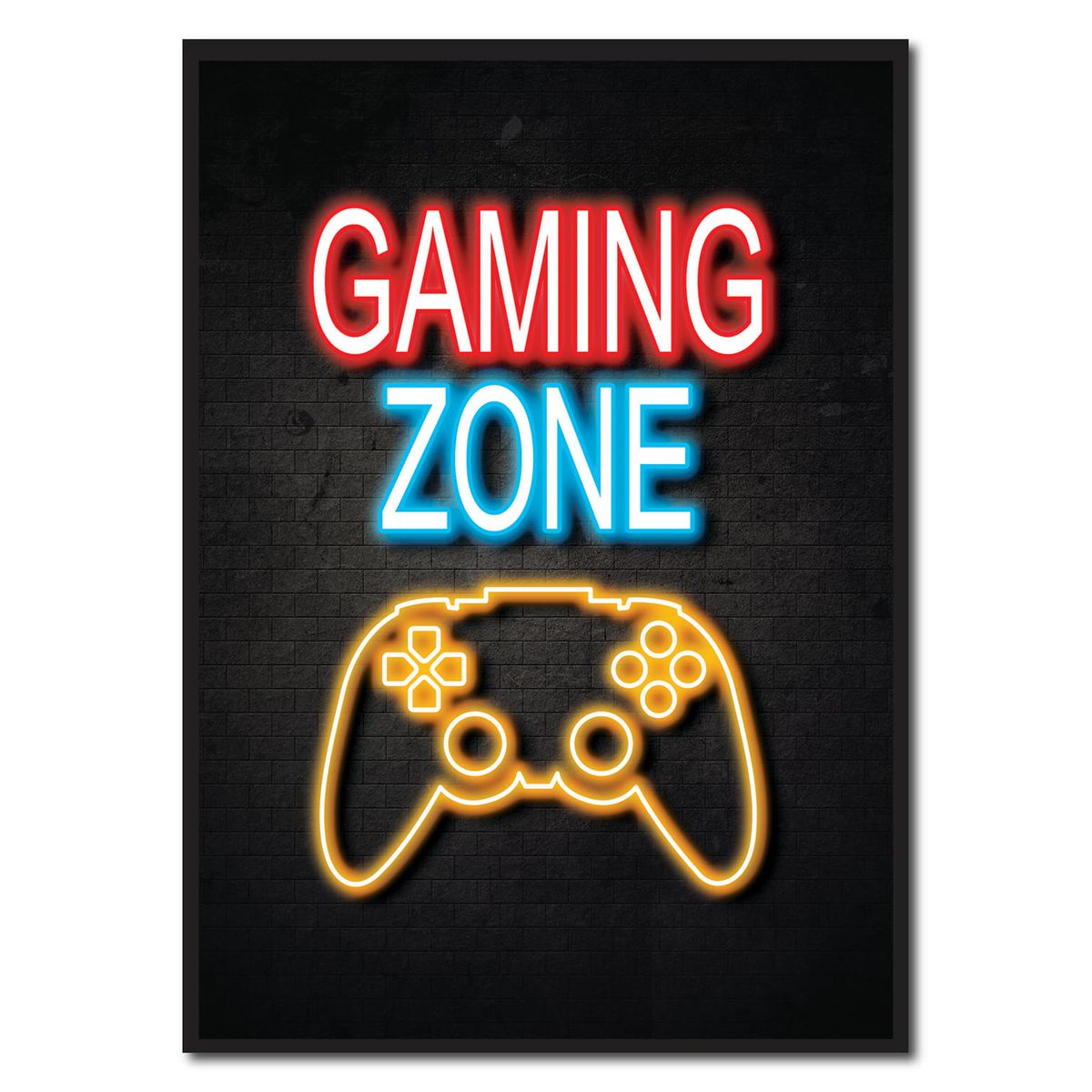 Gaming zone - neon blå gamerplakate (Størrelse: S - 21x29,7cm (A4))