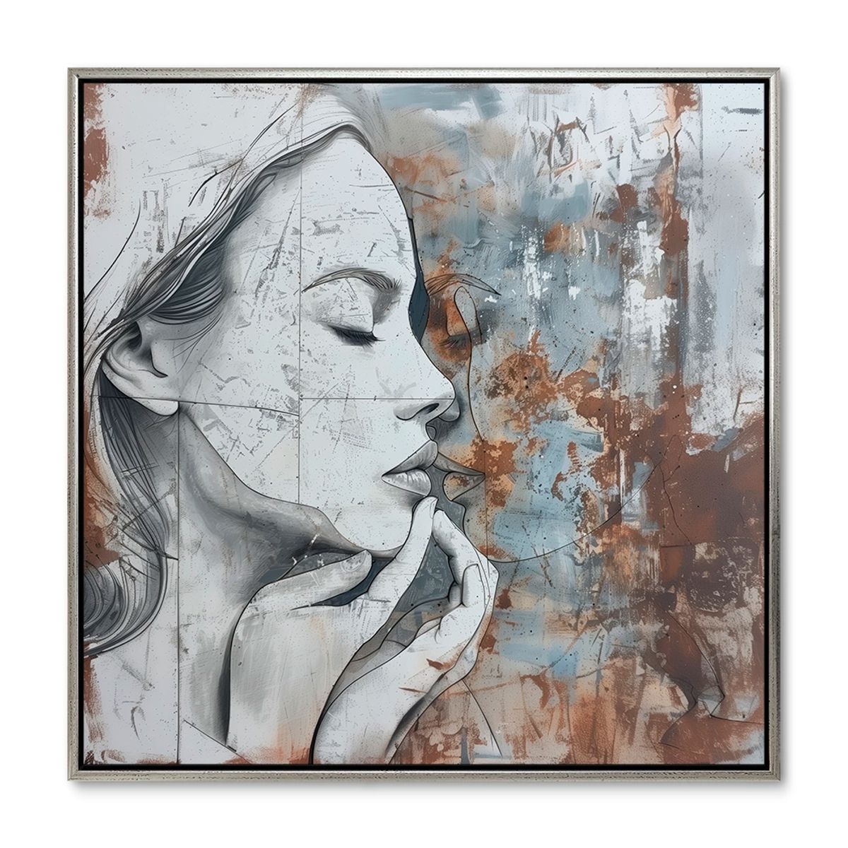 Behind closed eyes - 100x100 cm. - Sølv ramme