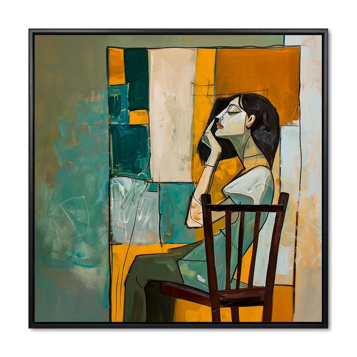 Restful Reflection - 120x120 cm. - Sort ramme