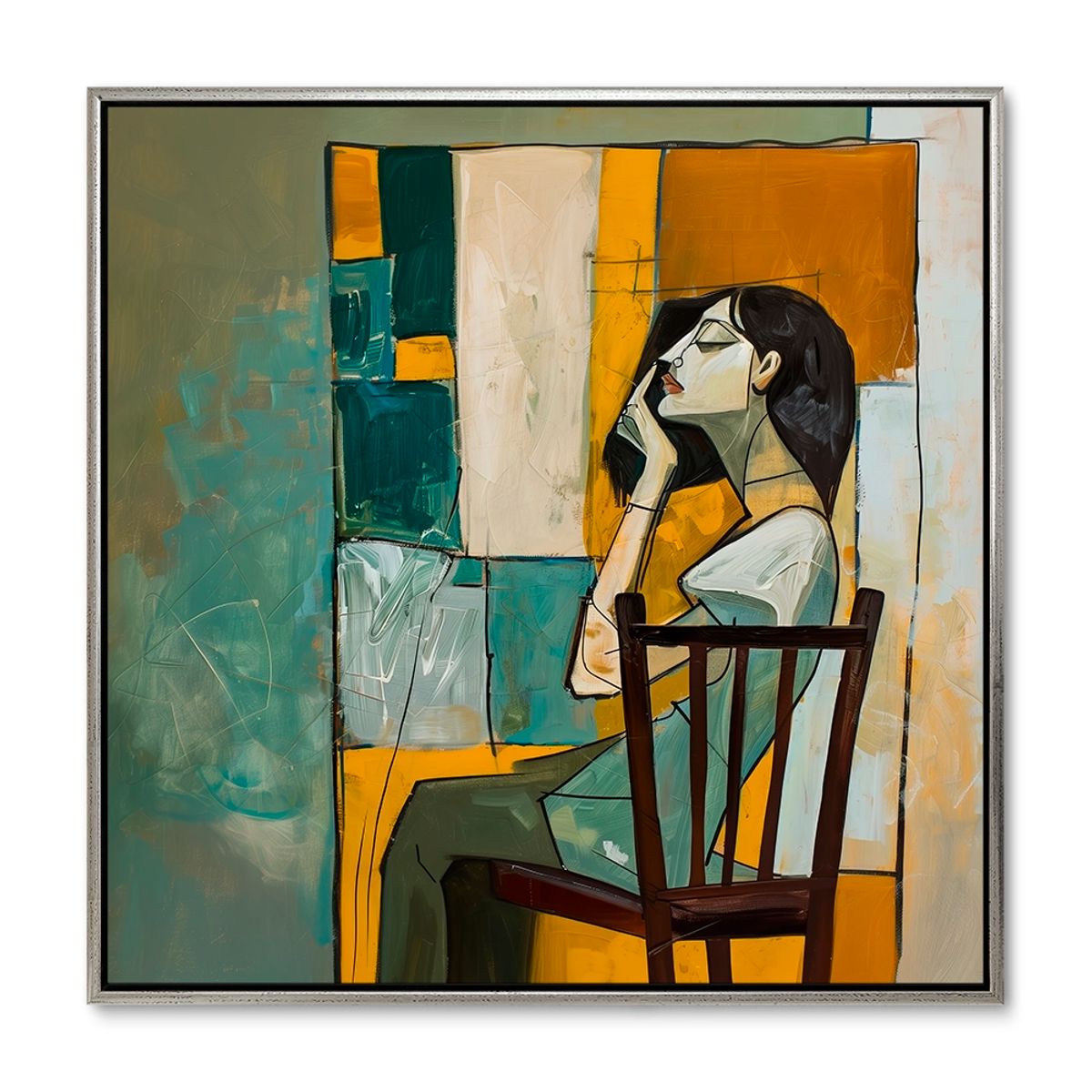 Restful Reflection - 80x80 cm. - Sølv ramme