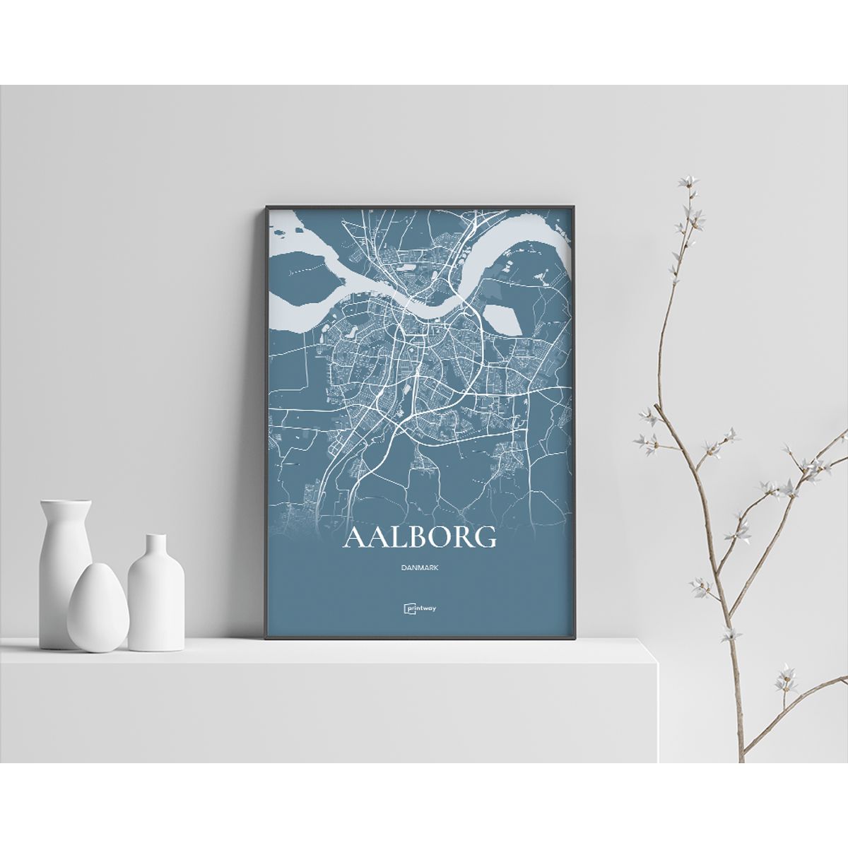 Aalborg Plakaten Fuldt kort Havblå 42×60 cm (A2)