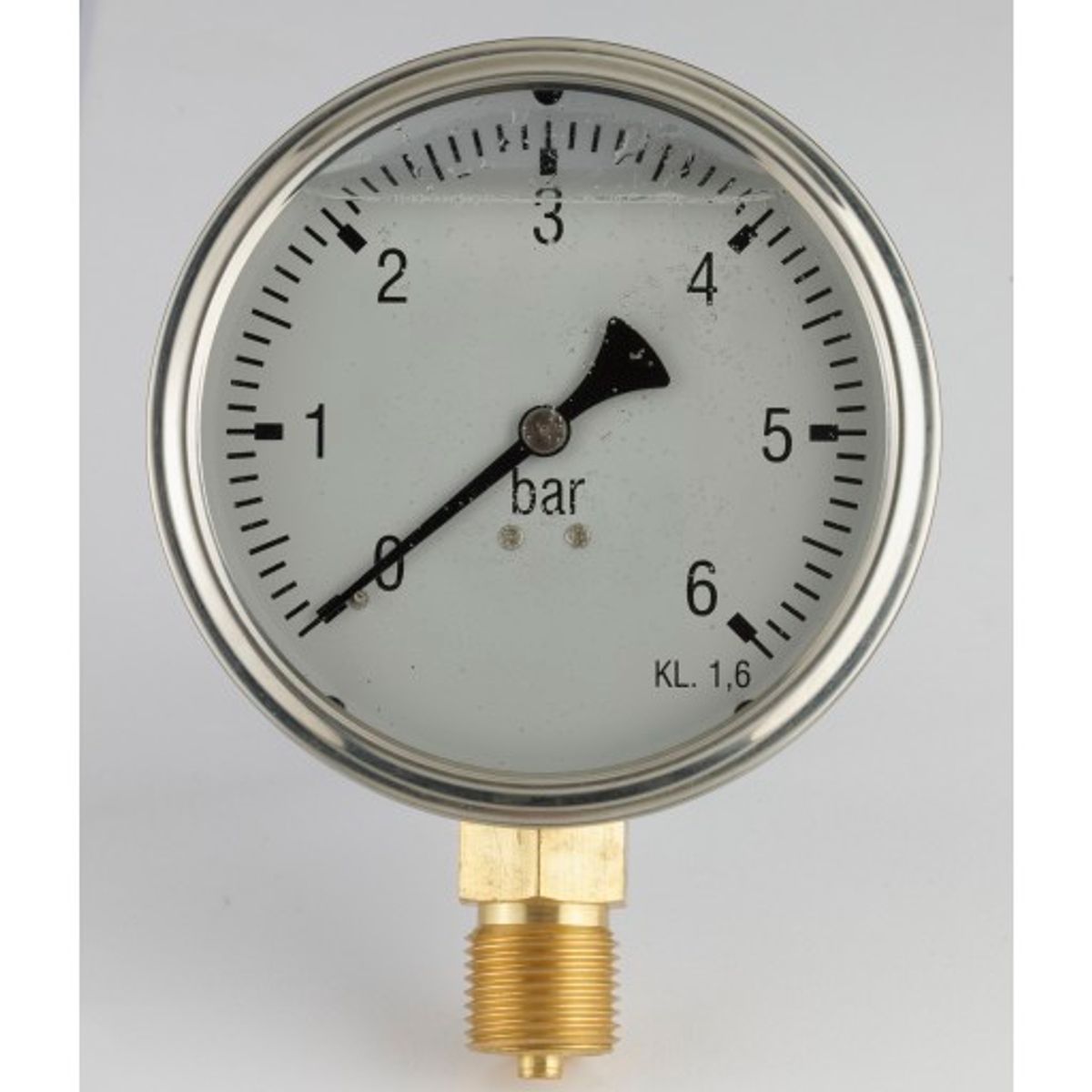 Manometer Ø 63 mm ned, 1/4", 0-6 bar rustfrit hus m/glycerin, m/dæmper