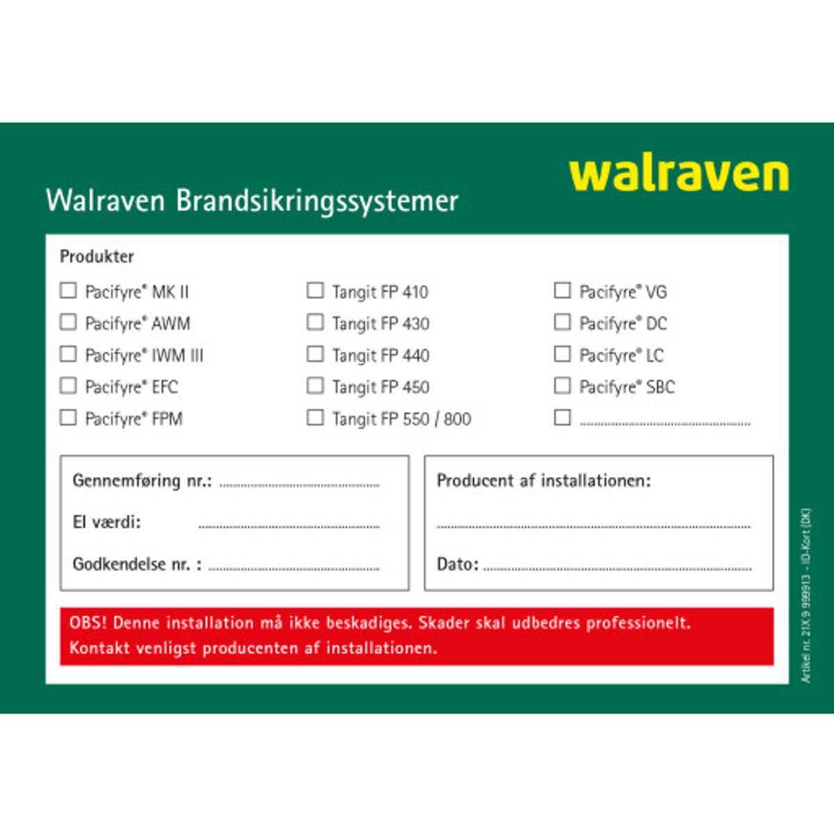 Walraven Pacifyre® ID-Kort (Sticker)