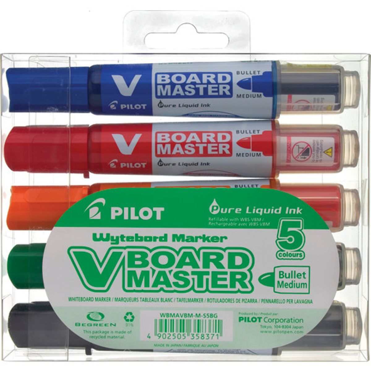 Pilot BeGreen V-Board Master Whiteboard marker, sæt med 5 stk.