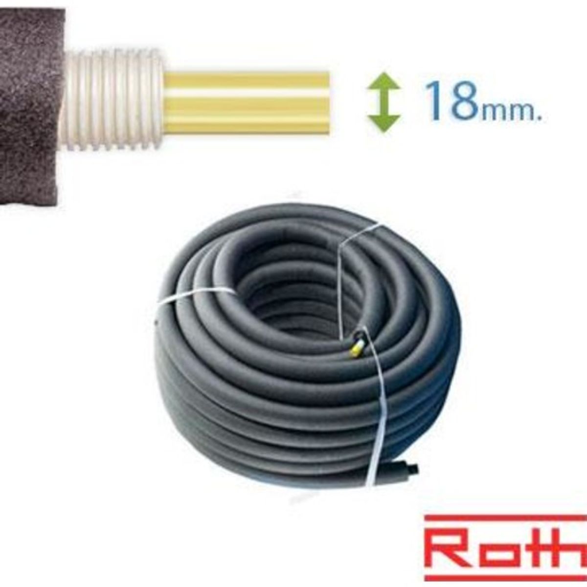 60 meter Roth universal pex rør-i-rør med isolering til vand og varme, 18 mm